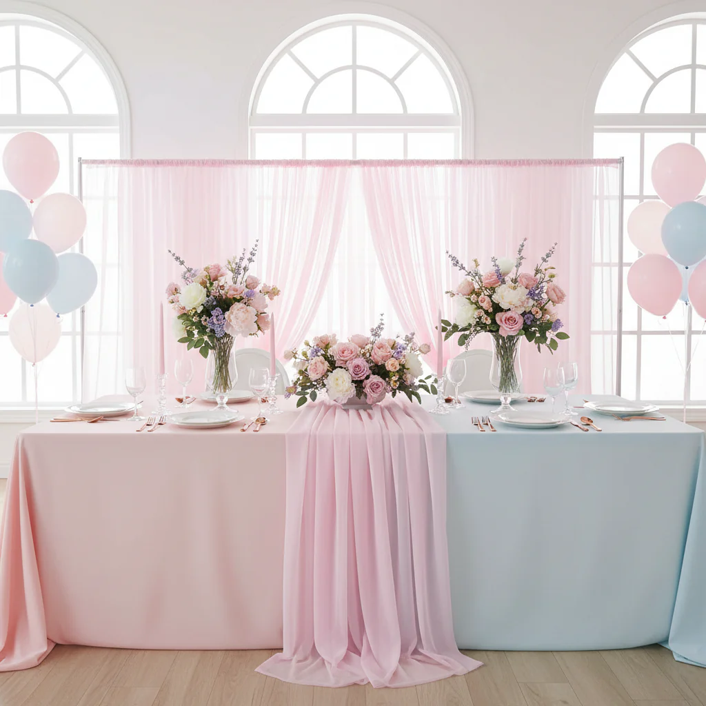 Sheer Voile Flame Retardant (FR) 12ft H x 118" W Drape/Backdrop Curtain Panel - Pink - Image 4