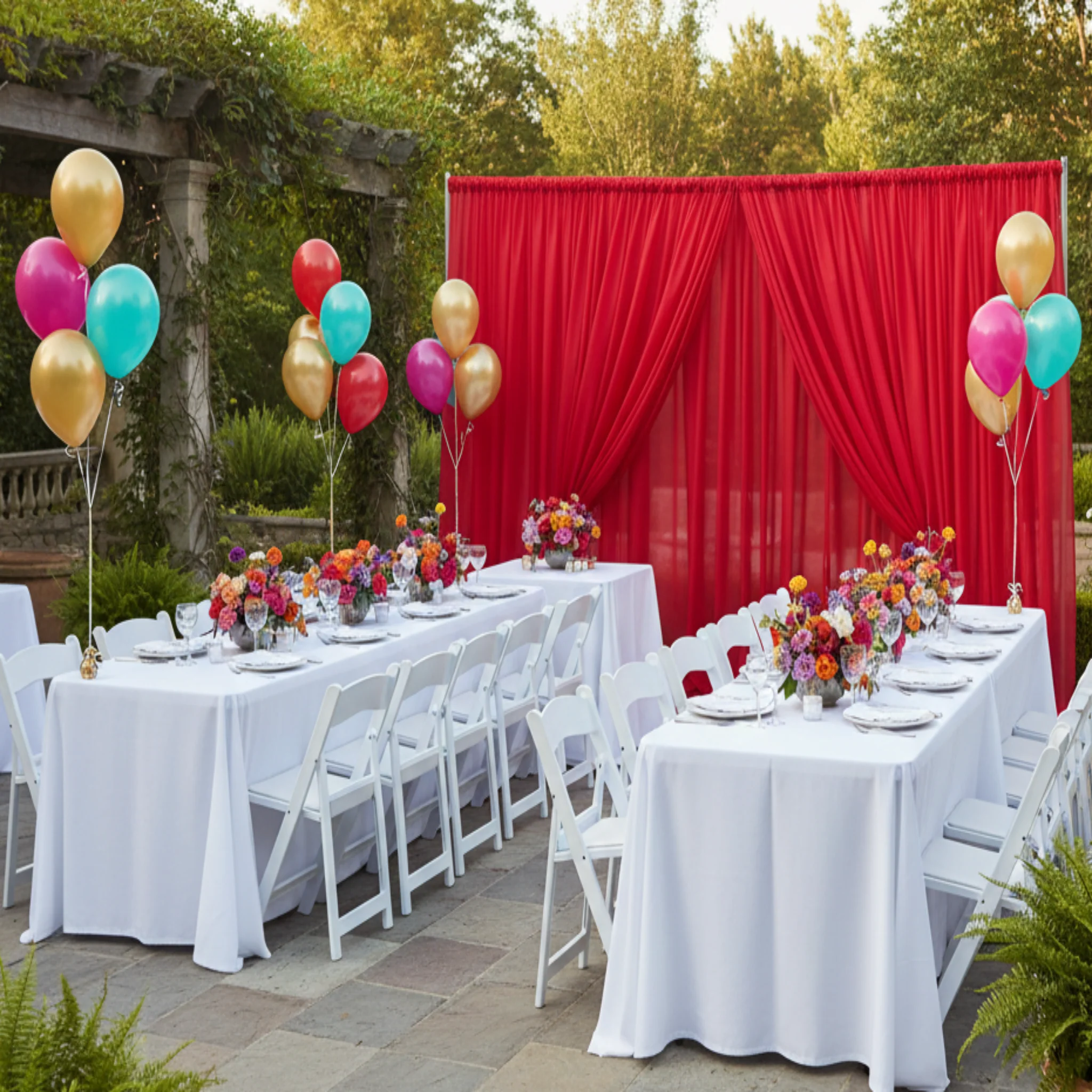 Sheer Voile Flame Retardant (FR) 12ft H x 118" W Drape/Backdrop Curtain Panel - Red - Image 2