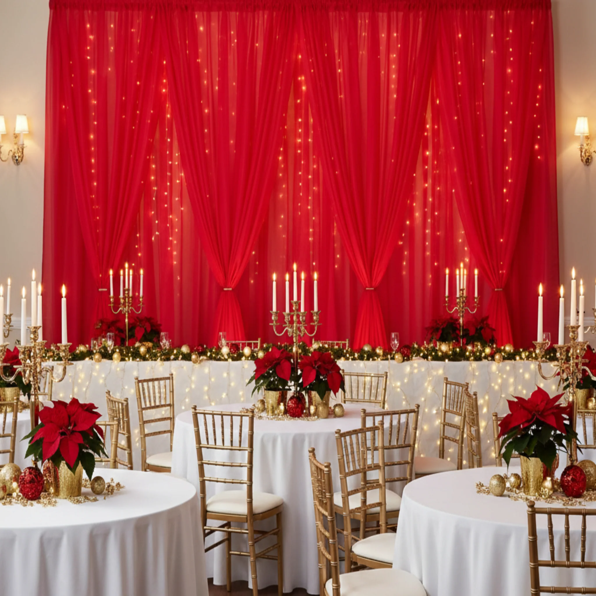 Sheer Voile Flame Retardant (FR) 12ft H x 118" W Drape/Backdrop Curtain Panel - Red - Image 3