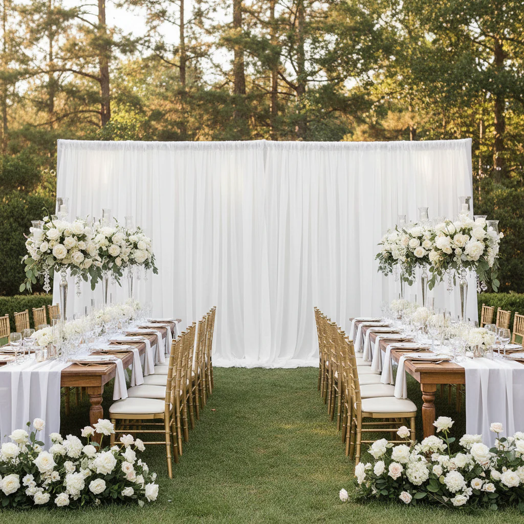 Sheer Voile Flame Retardant (FR) 12ft H x 118" W Drape/Backdrop Curtain Panel - White - Image 2