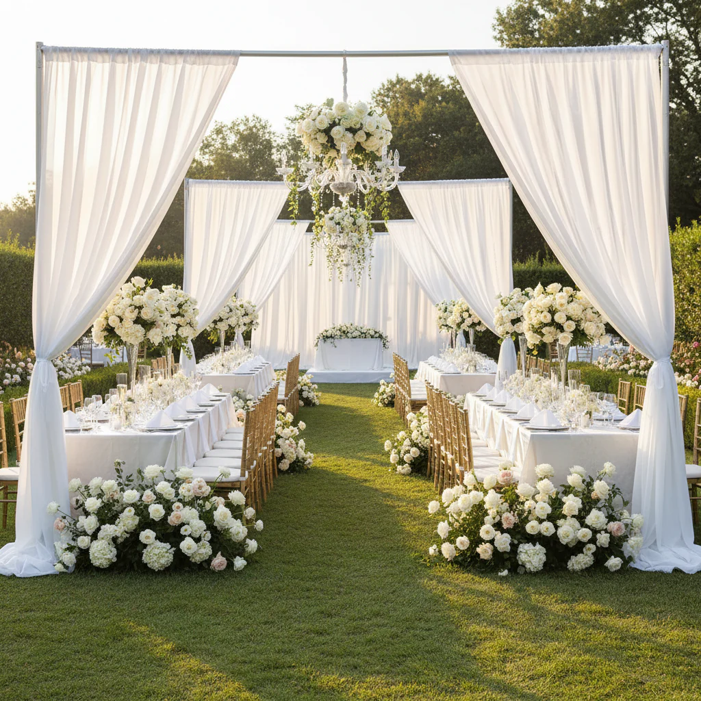 Sheer Voile Flame Retardant (FR) 12ft H x 118" W Drape/Backdrop Curtain Panel - White - Image 3