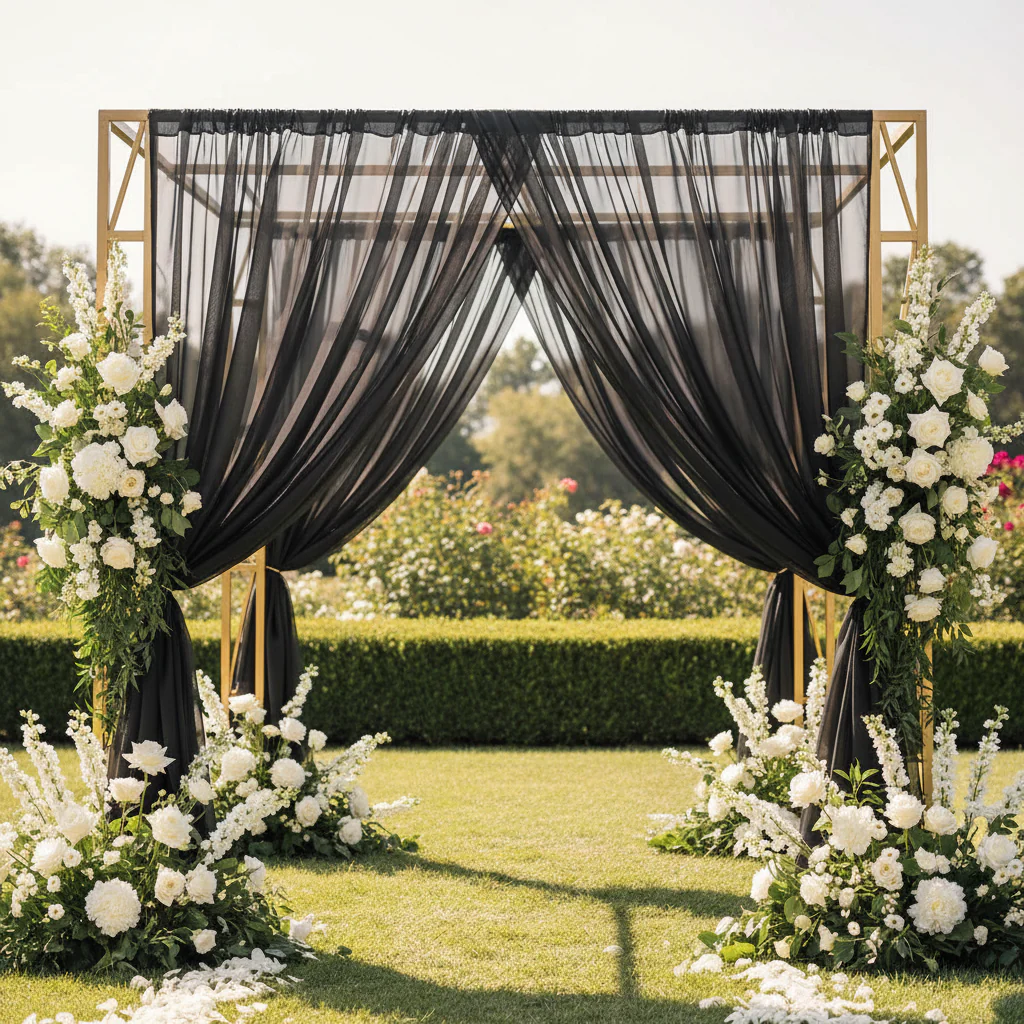 Sheer Voile Flame Retardant (FR) 14ft H x 118" W Drape/Backdrop Curtain Panel - Black - Image 4