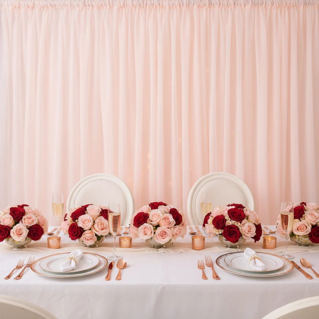 Sheer Voile Flame Retardant (FR) 14ft H x 118" W Drape/Backdrop Curtain Panel - Blush/Rose Gold - Image 4