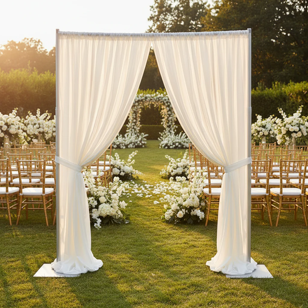 Sheer Voile Flame Retardant (FR) 14ft H x 118" W Drape/Backdrop Curtain Panel - Ivory - Image 3