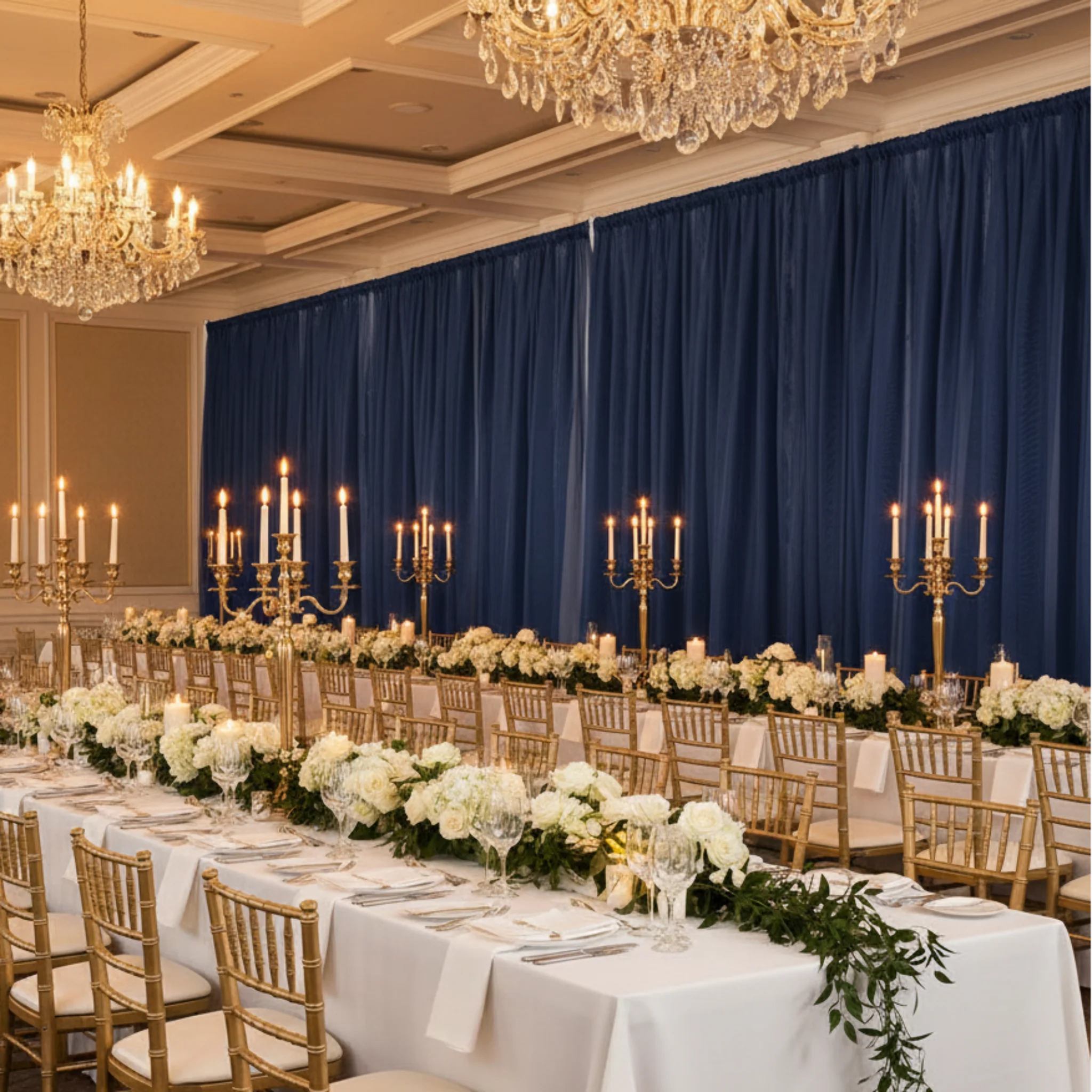 Sheer Voile Flame Retardant (FR) 14ft H x 118" W Drape/Backdrop Curtain Panel - Navy Blue - Image 4