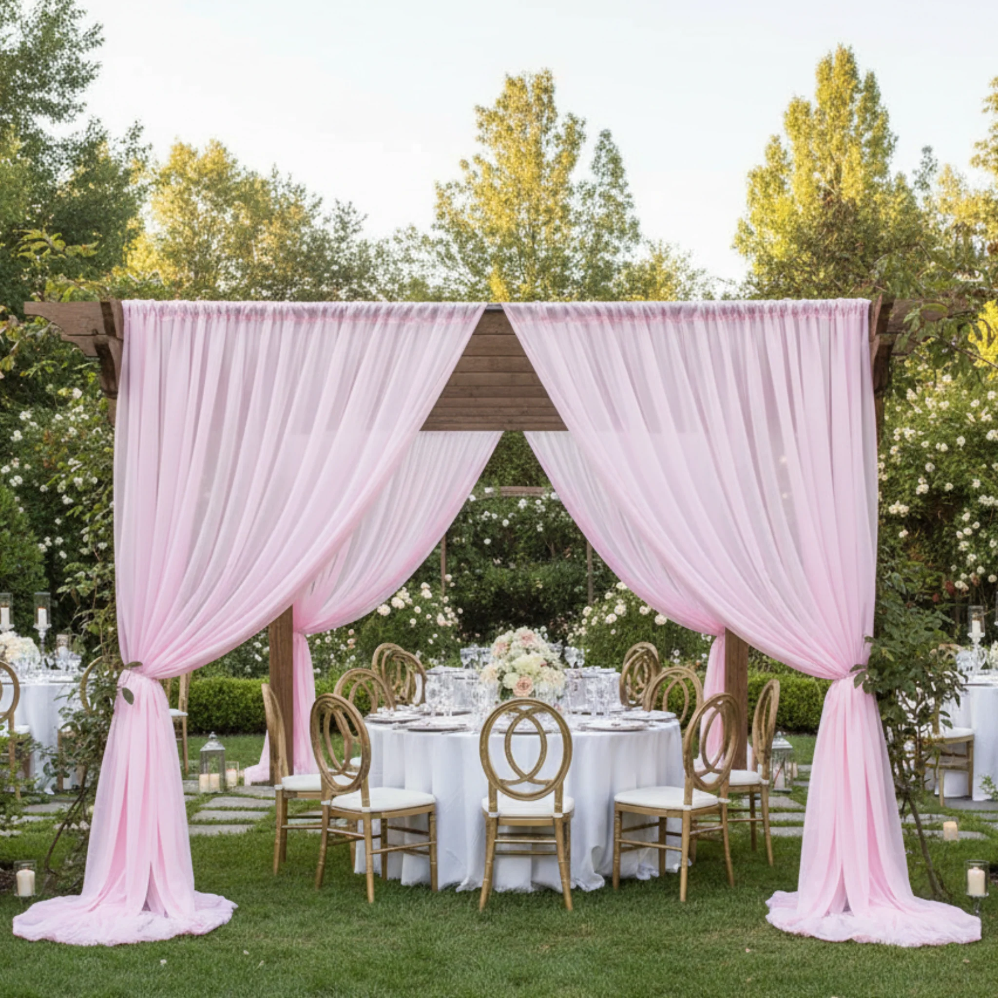 Sheer Voile Flame Retardant (FR) 14ft H x 118" W Drape/Backdrop Curtain Panel - Pink - Image 4
