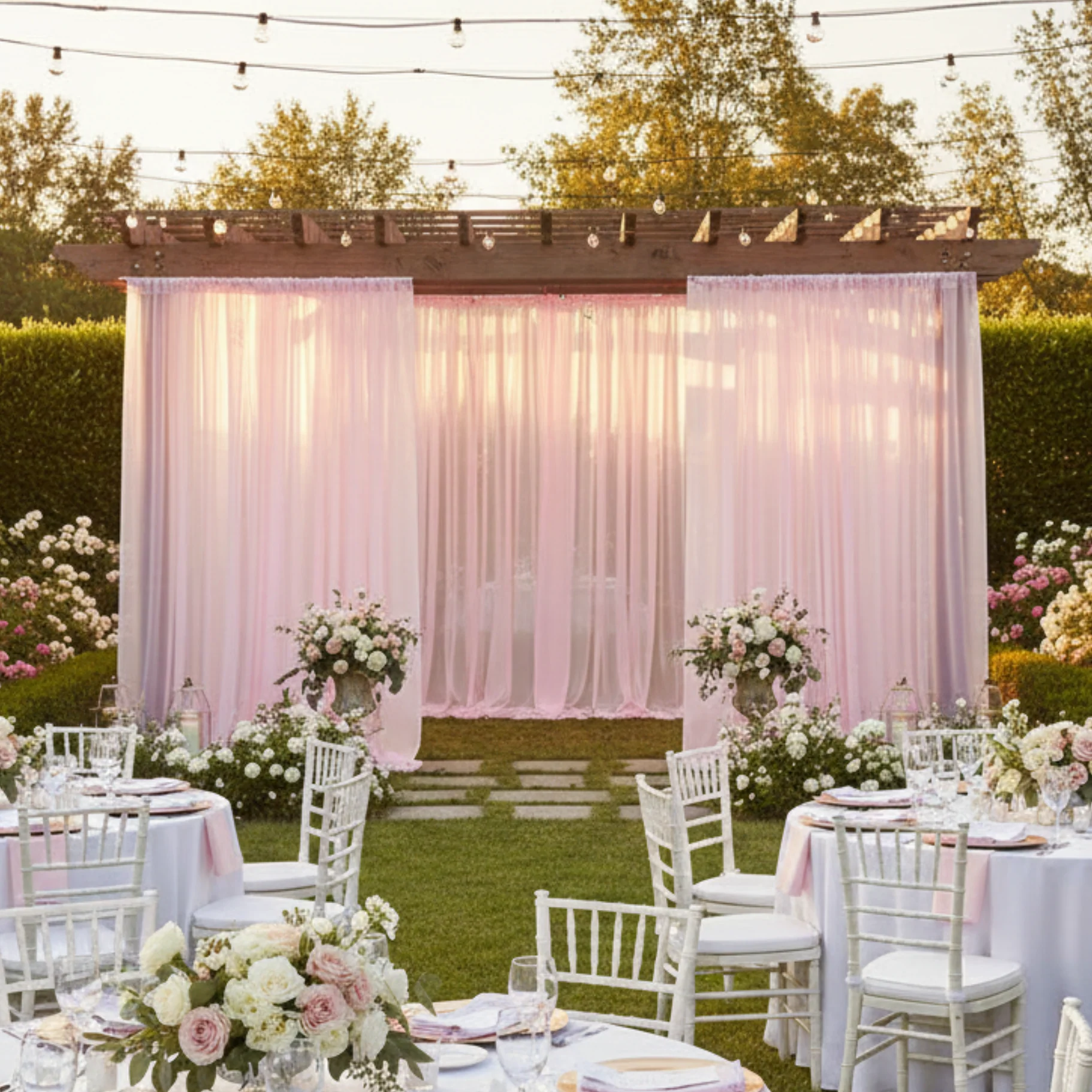 Sheer Voile Flame Retardant (FR) 14ft H x 118" W Drape/Backdrop Curtain Panel - Pink - Image 5