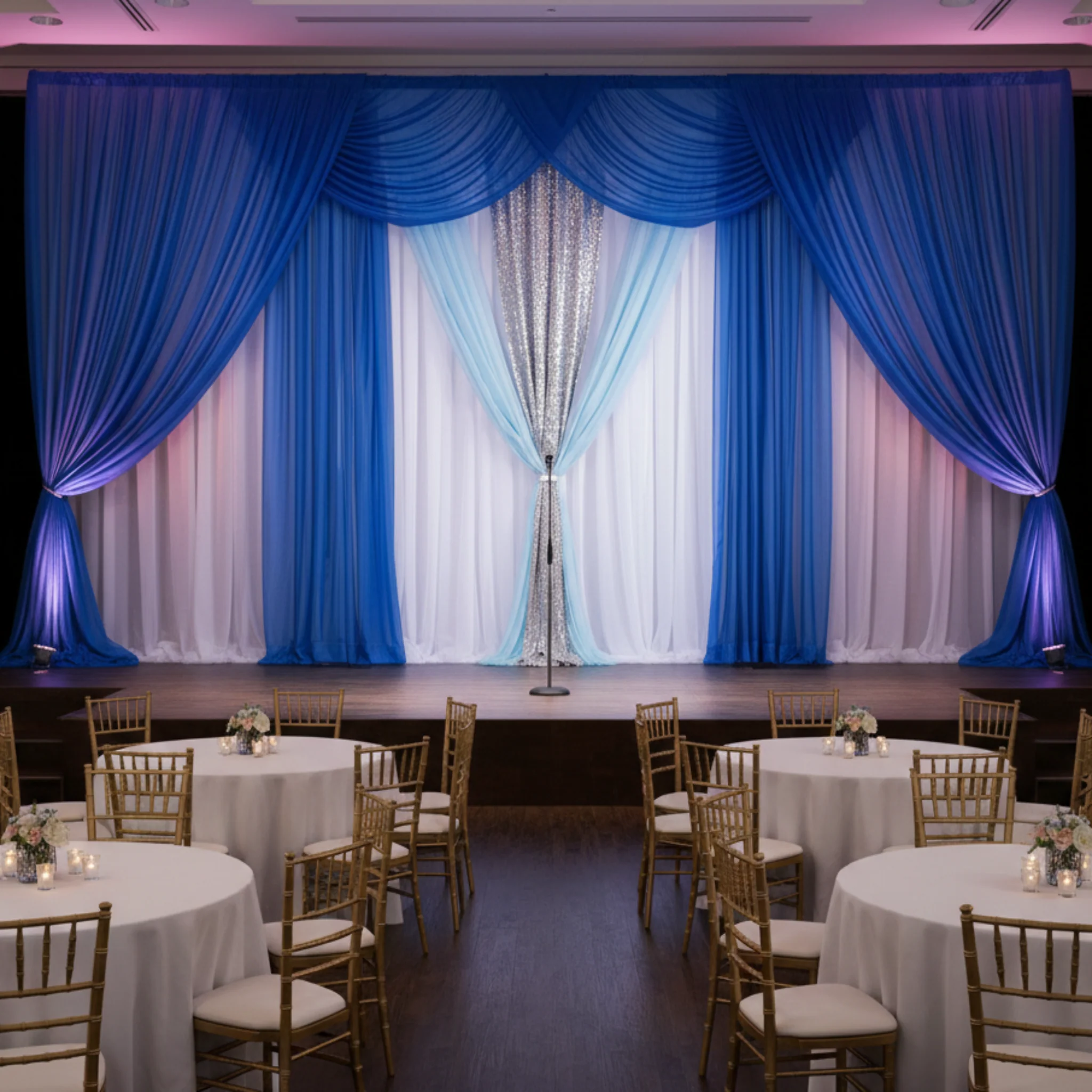 Sheer Voile Flame Retardant (FR) 14ft H x 118" W Drape/Backdrop Curtain Panel - Royal Blue - Image 5