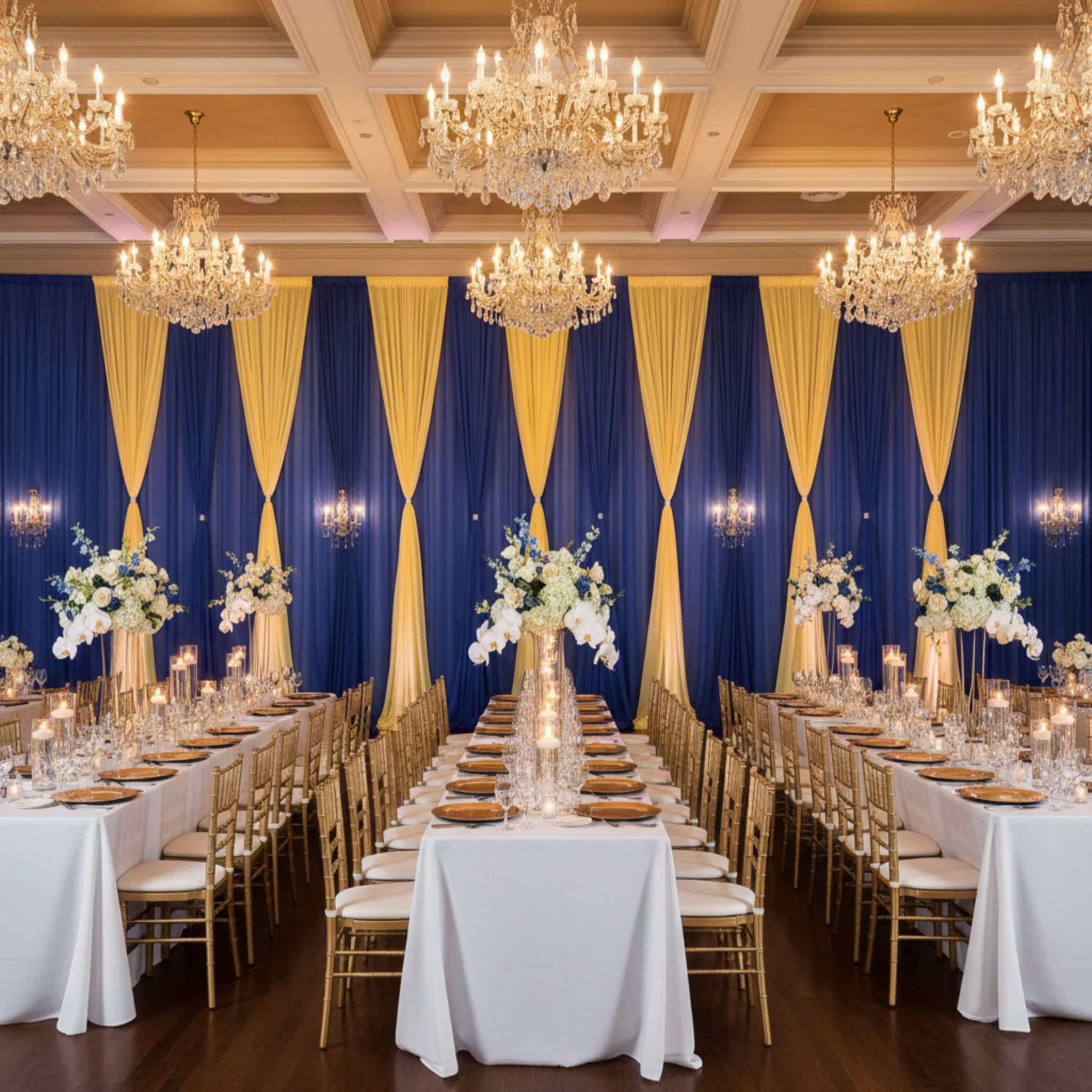 Sheer Voile Flame Retardant (FR) 14ft H x 118" W Drape/Backdrop Curtain Panel - Royal Blue - Image 6