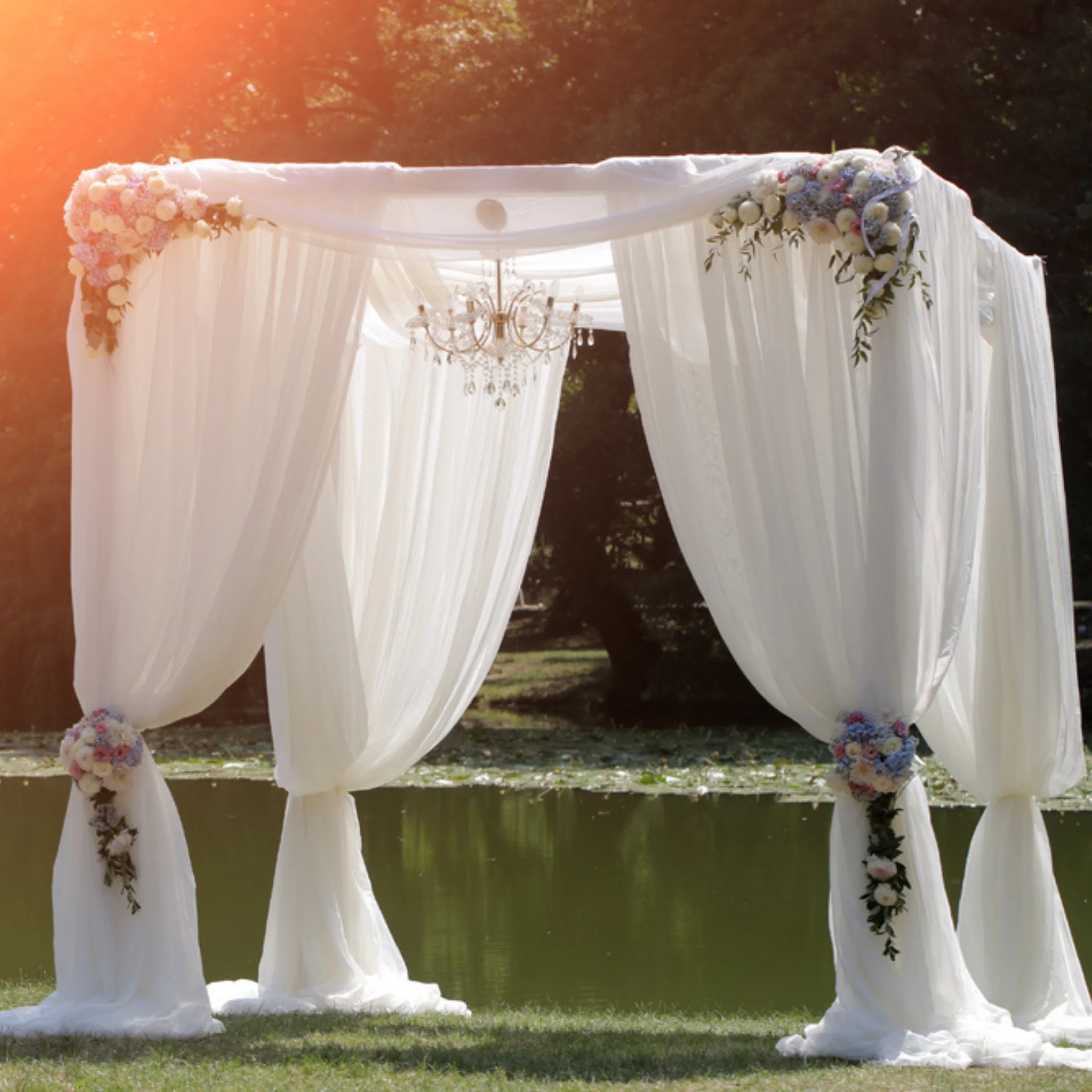 Sheer Voile Flame Retardant (FR) 14ft H x 118" W Drape/Backdrop Curtain Panel - White - Image 2
