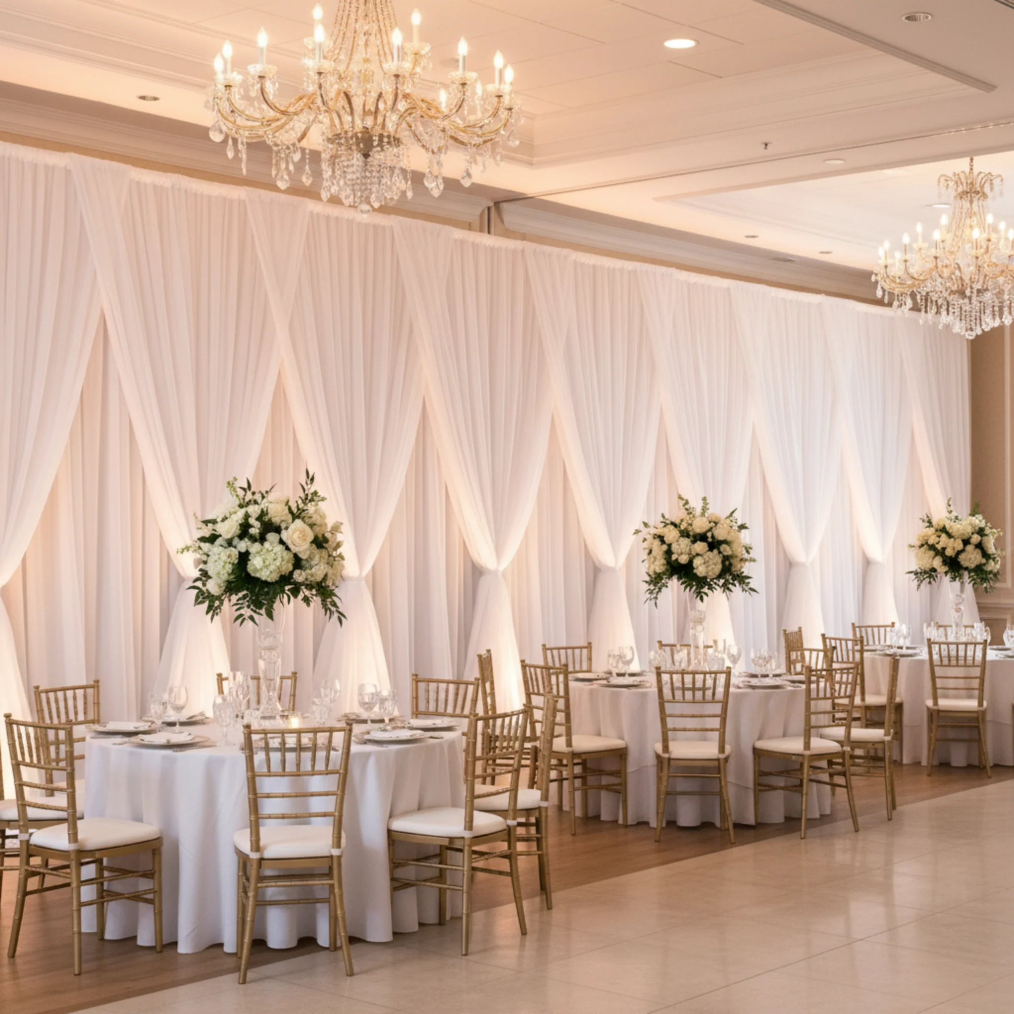 Sheer Voile Flame Retardant (FR) 14ft H x 118" W Drape/Backdrop Curtain Panel - White - Image 4