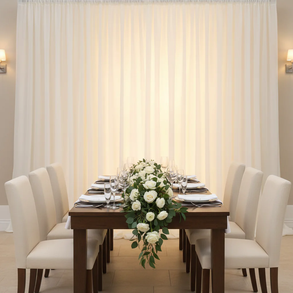 Sheer Voile Flame Retardant (FR) 8ft H x 118" W Drape/Backdrop Curtain Panel - Ivory - Image 3