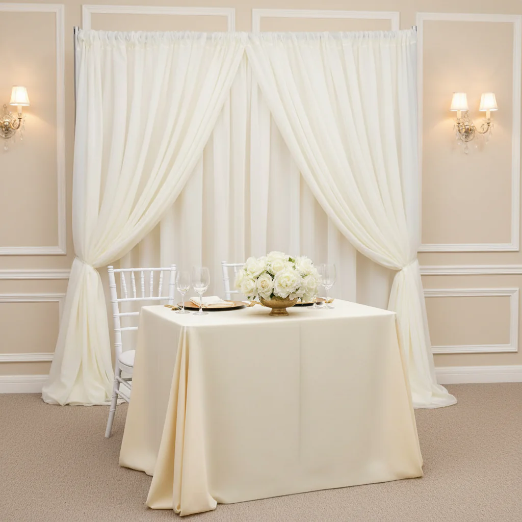 Sheer Voile Flame Retardant (FR) 8ft H x 118" W Drape/Backdrop Curtain Panel - Ivory - Image 4