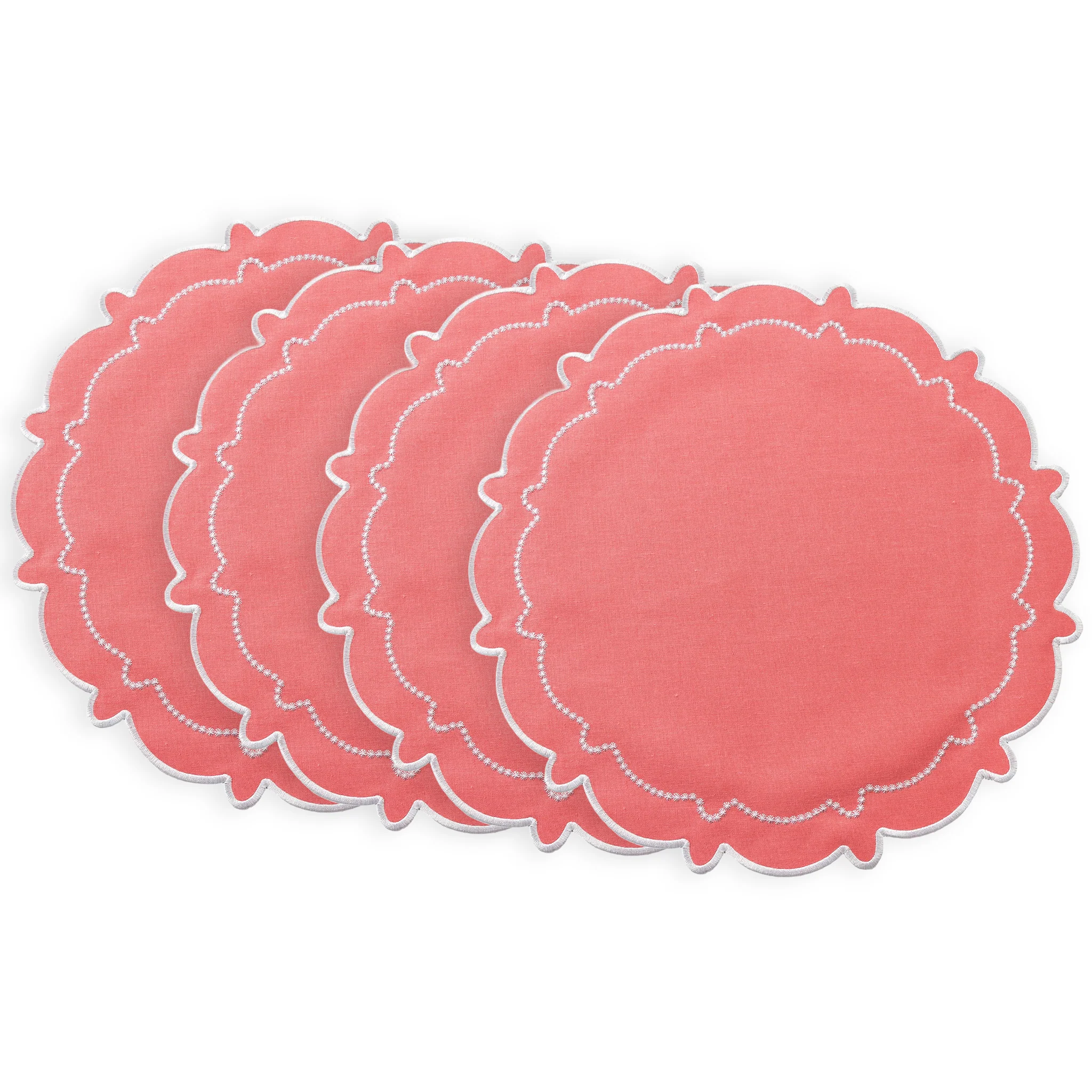 4pc/set Signature Scallop Placemats - Coral/White Trim