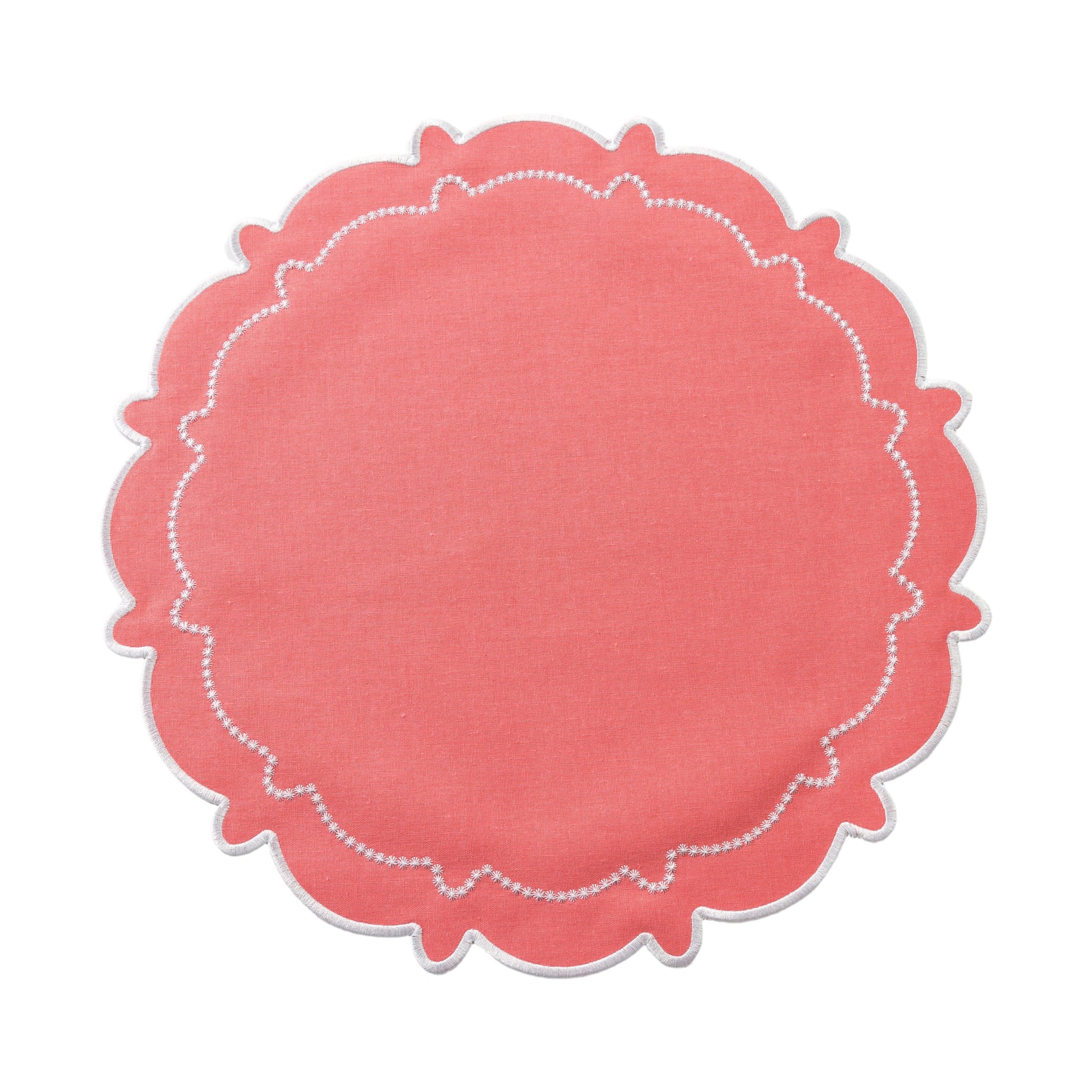 4pc/set Signature Scallop Placemats - Coral/White Trim - Image 3