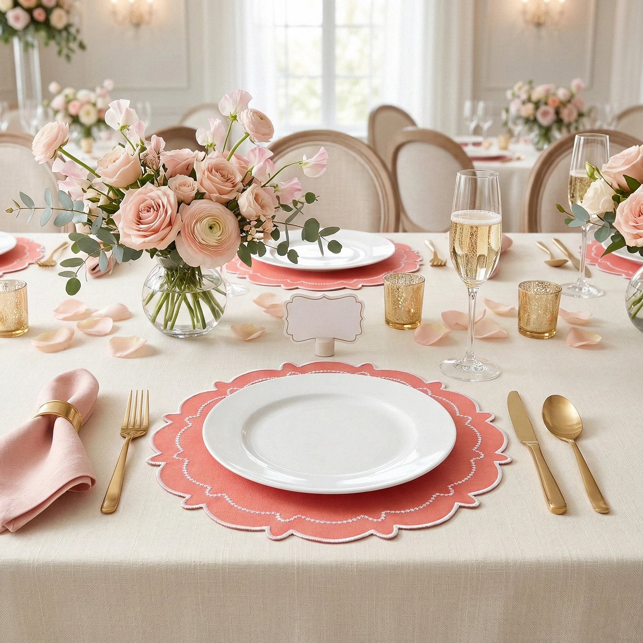4pc/set Signature Scallop Placemats - Coral/White Trim - Image 8