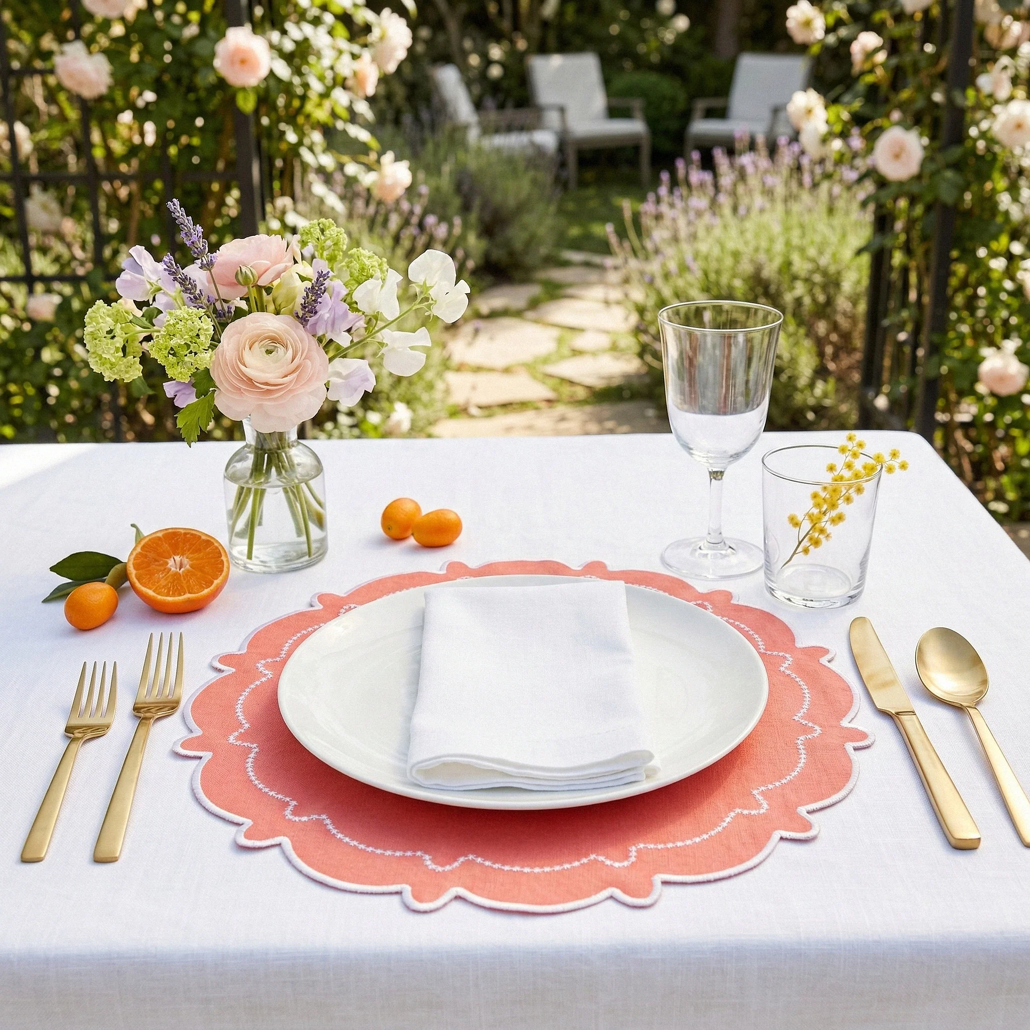 4pc/set Signature Scallop Placemats - Coral/White Trim - Image 9