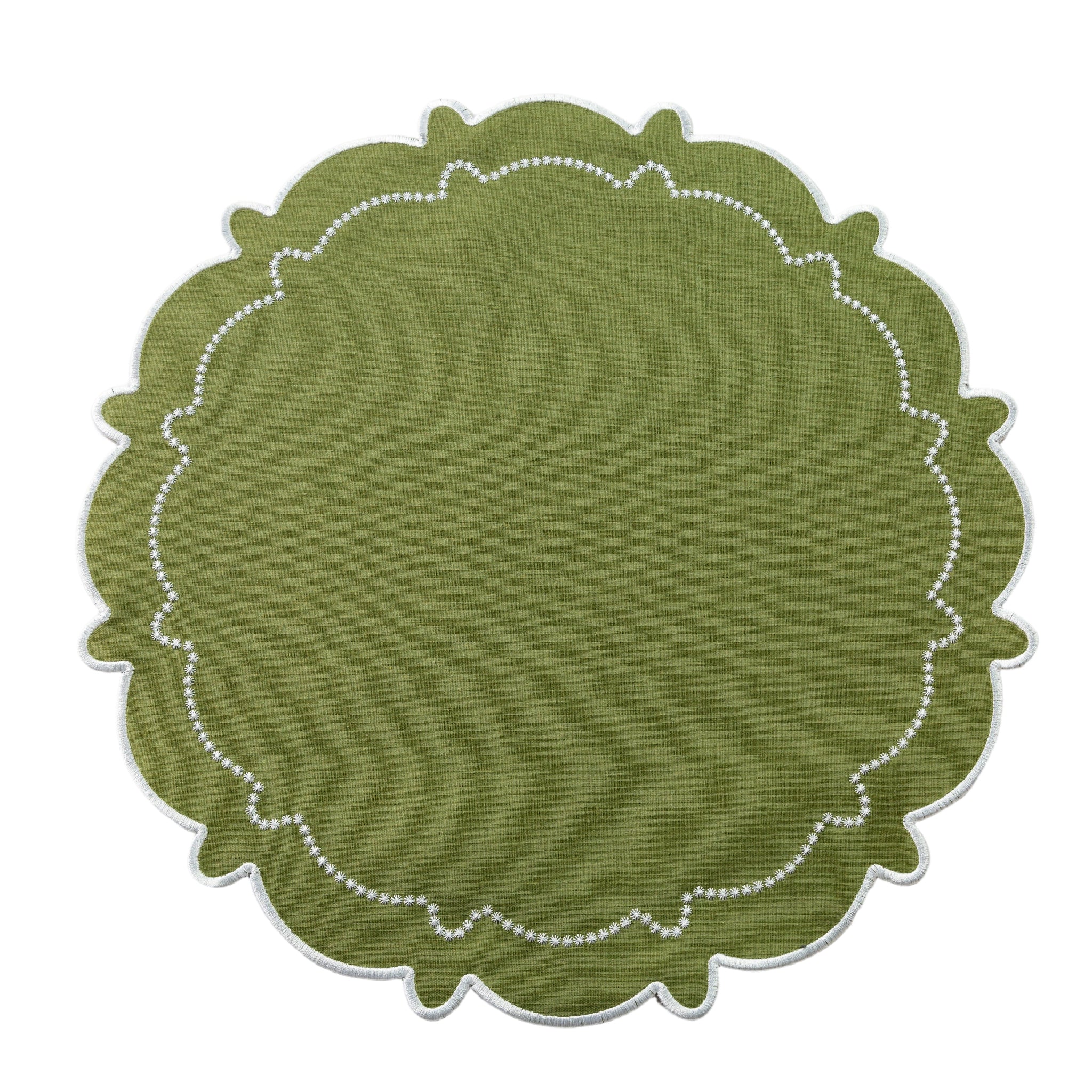 4pc/set Signature Scallop Placemats - Olive Green/White Trim - Image 4