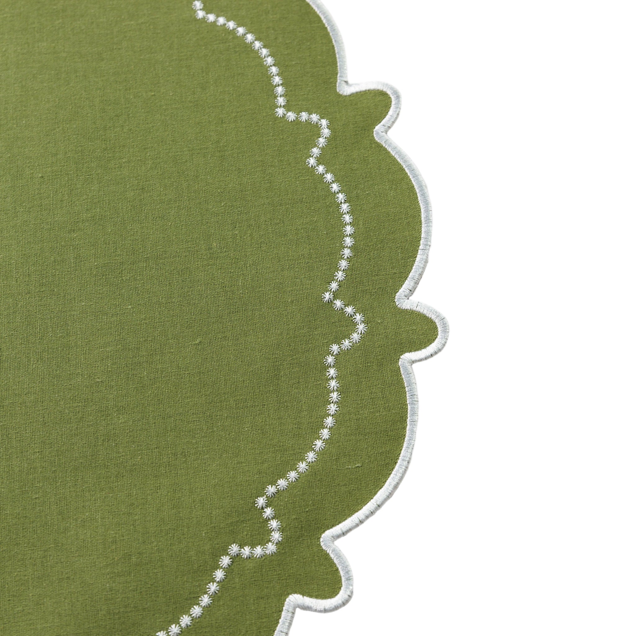 4pc/set Signature Scallop Placemats - Olive Green/White Trim - Image 8