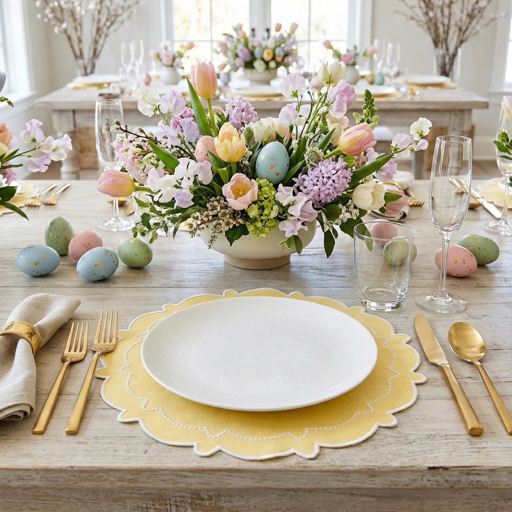 4pc/set Signature Scallop Placemats - Pastel Yellow/White Trim - Image 2
