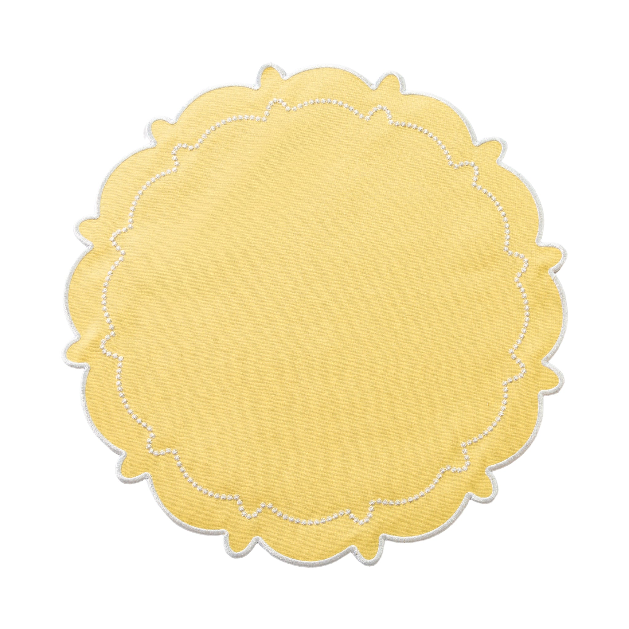 4pc/set Signature Scallop Placemats - Pastel Yellow/White Trim - Image 3