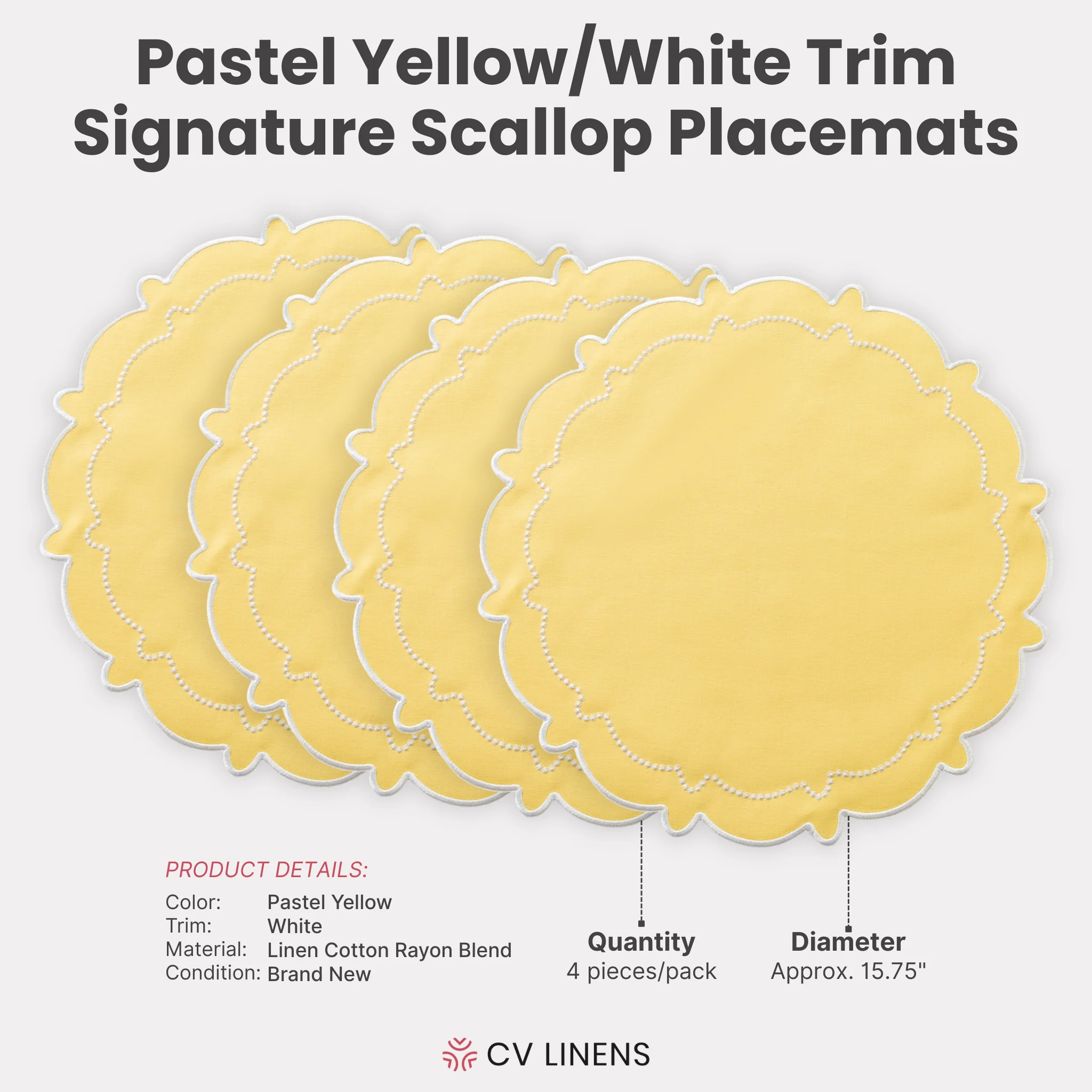 4pc/set Signature Scallop Placemats - Pastel Yellow/White Trim - Image 4