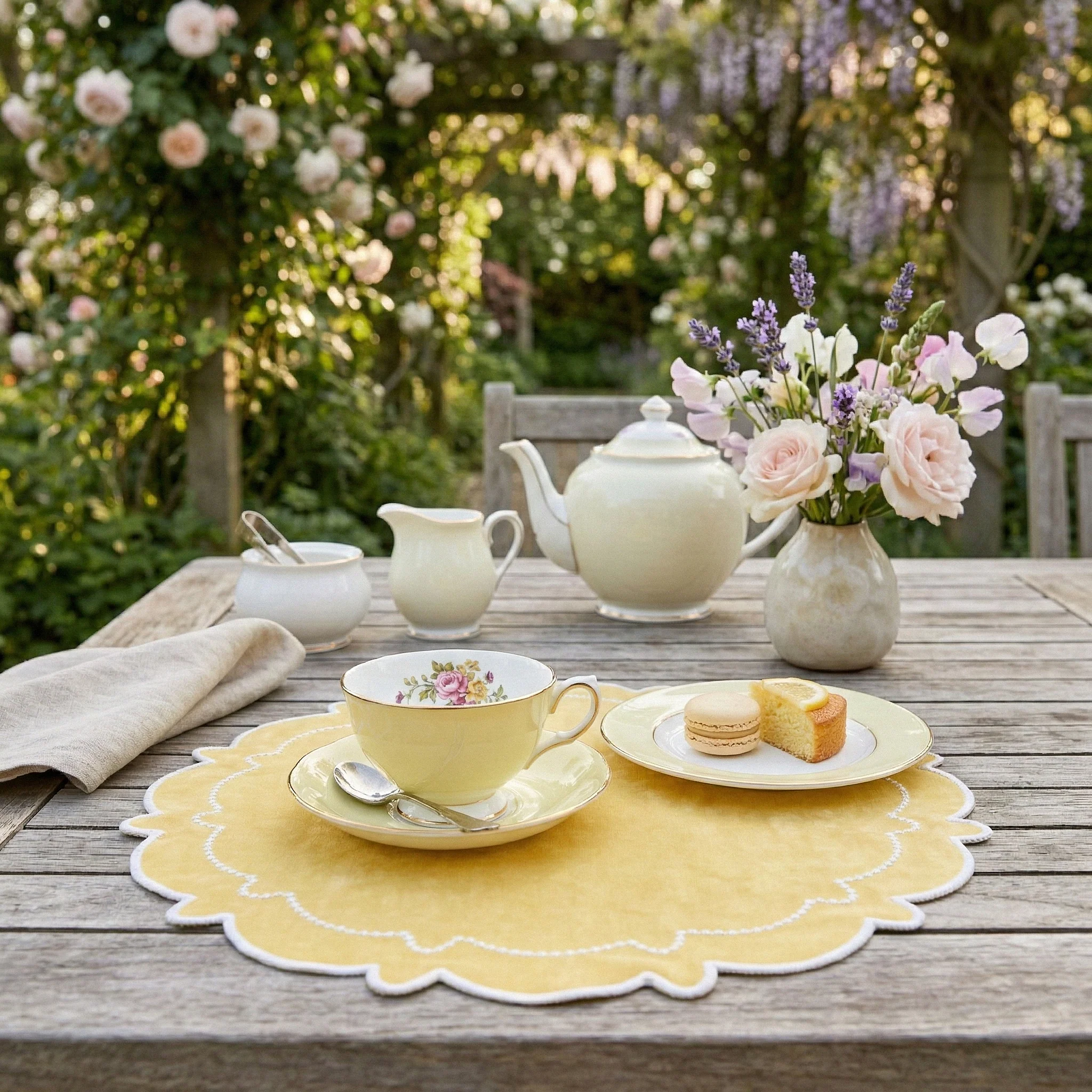 4pc/set Signature Scallop Placemats - Pastel Yellow/White Trim - Image 9