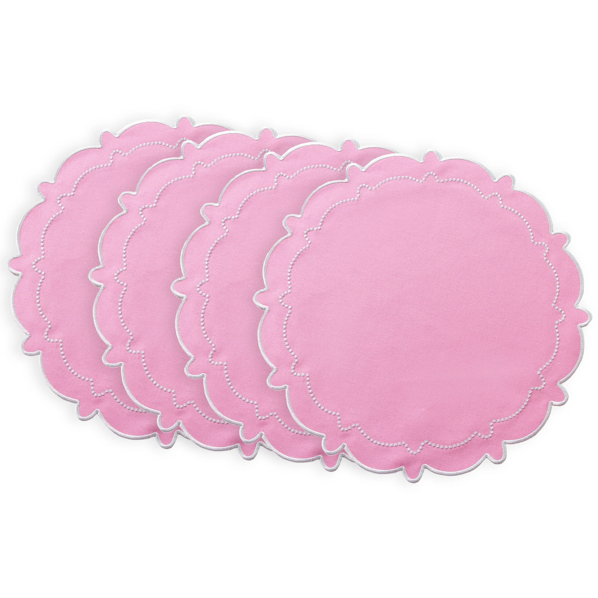 4pc/set Signature Scallop Placemats - Pink/White Trim