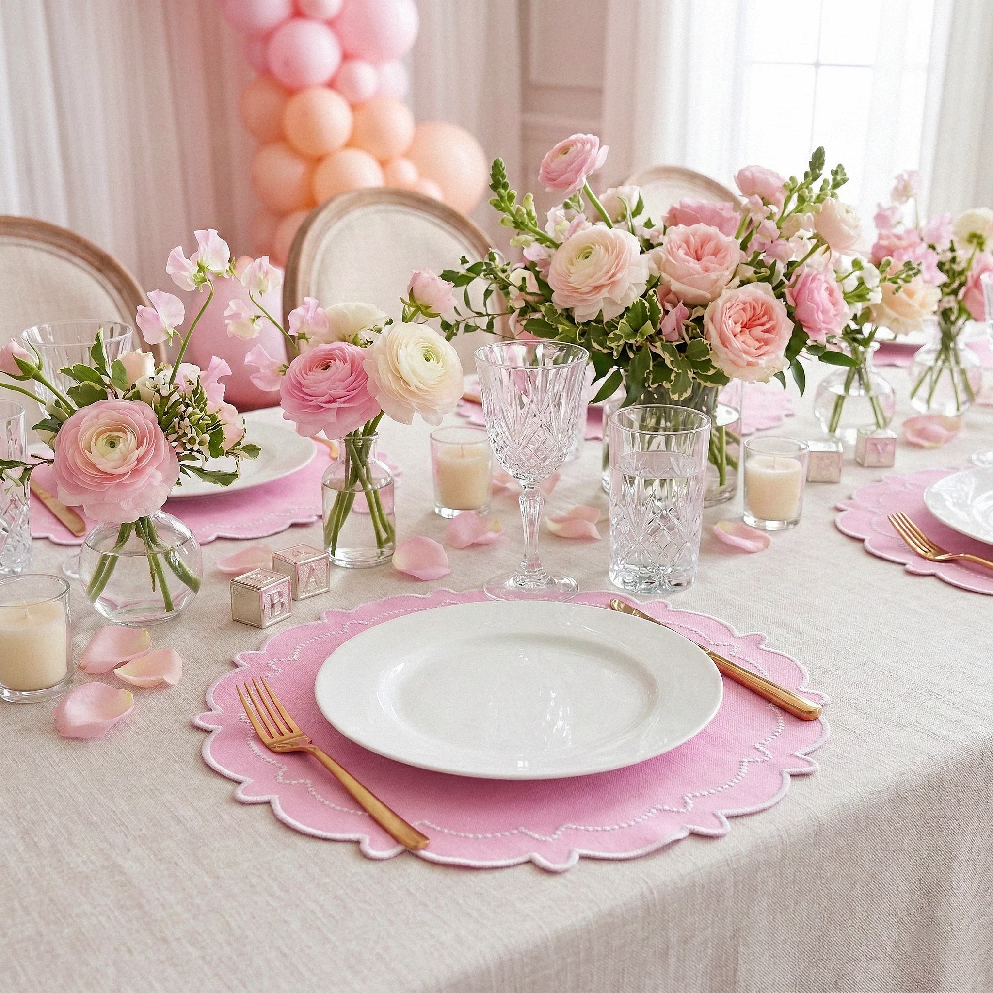 4pc/set Signature Scallop Placemats - Pink/White Trim - Image 2