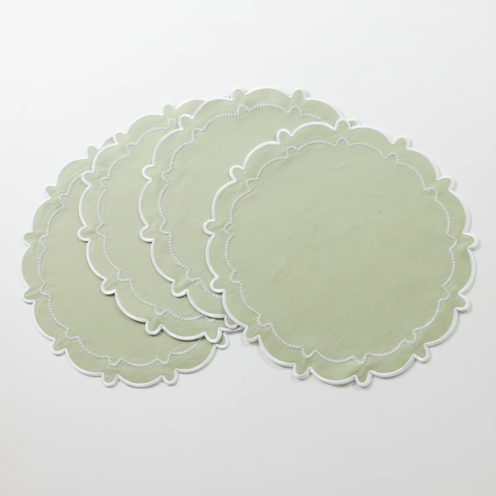 4pc/set Signature Scallop Placemats - Sage Green/White Trim