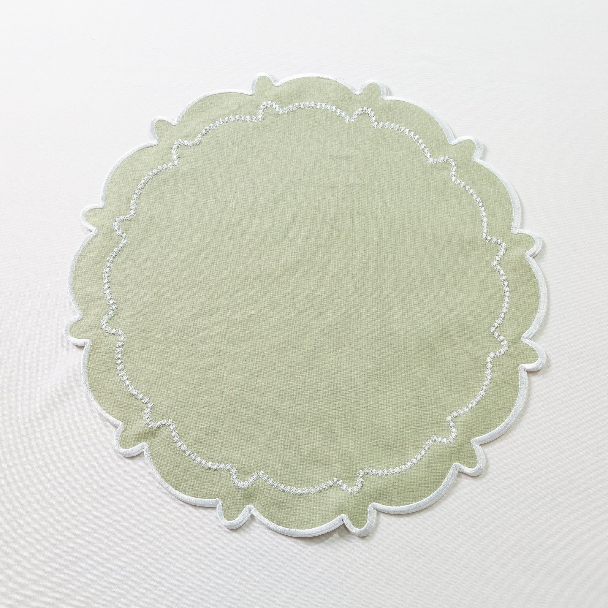 4pc/set Signature Scallop Placemats - Sage Green/White Trim - Image 2