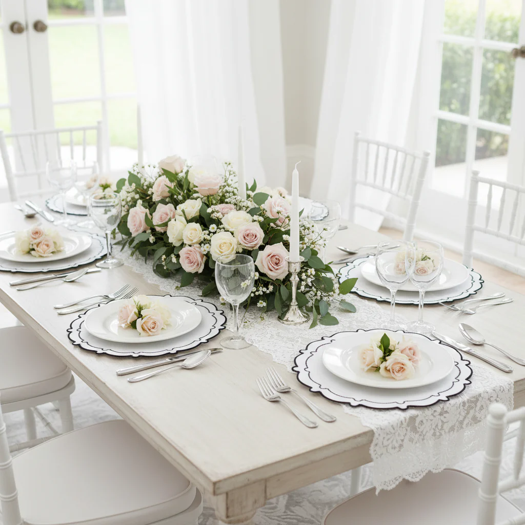 4pc/set Signature Scallop Placemats - White/Black Trim - Image 3