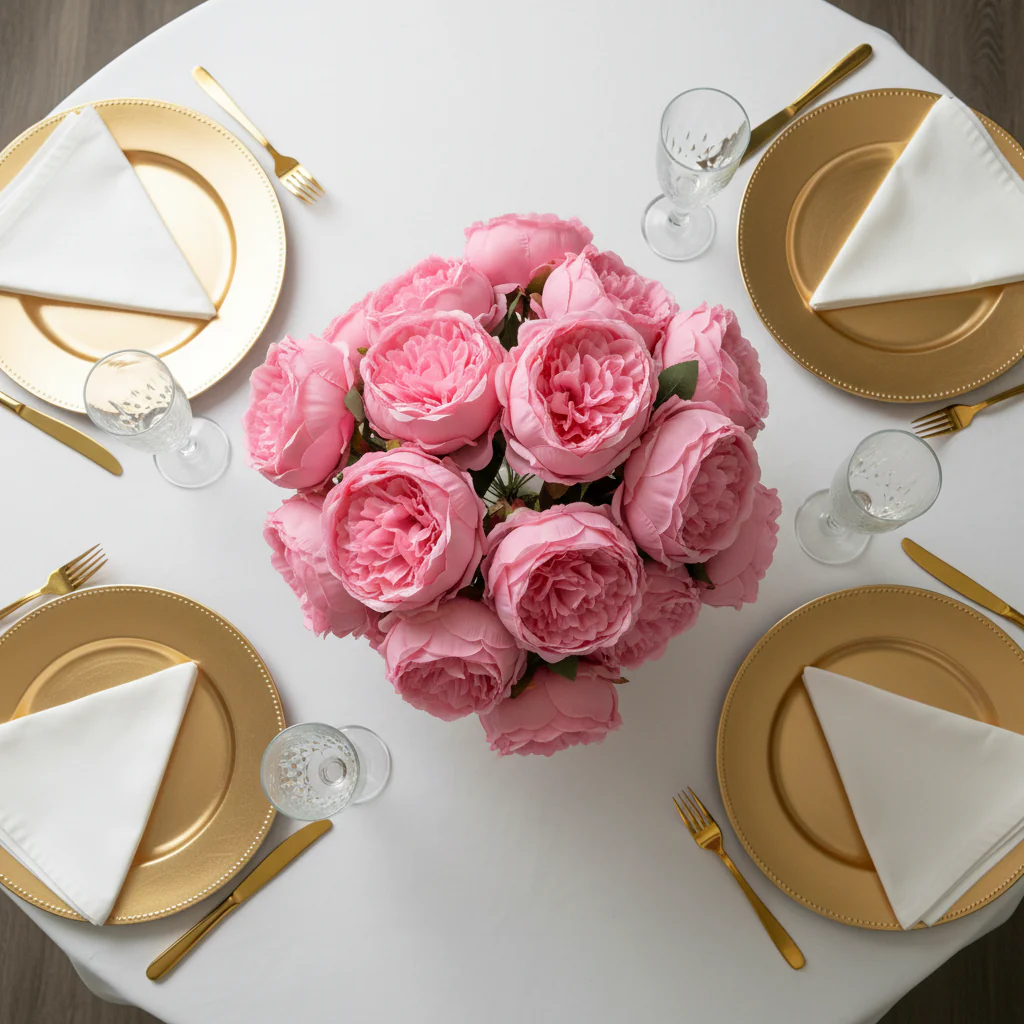 Silk Artificial Peony Flower Bush Bundle - Light Pink