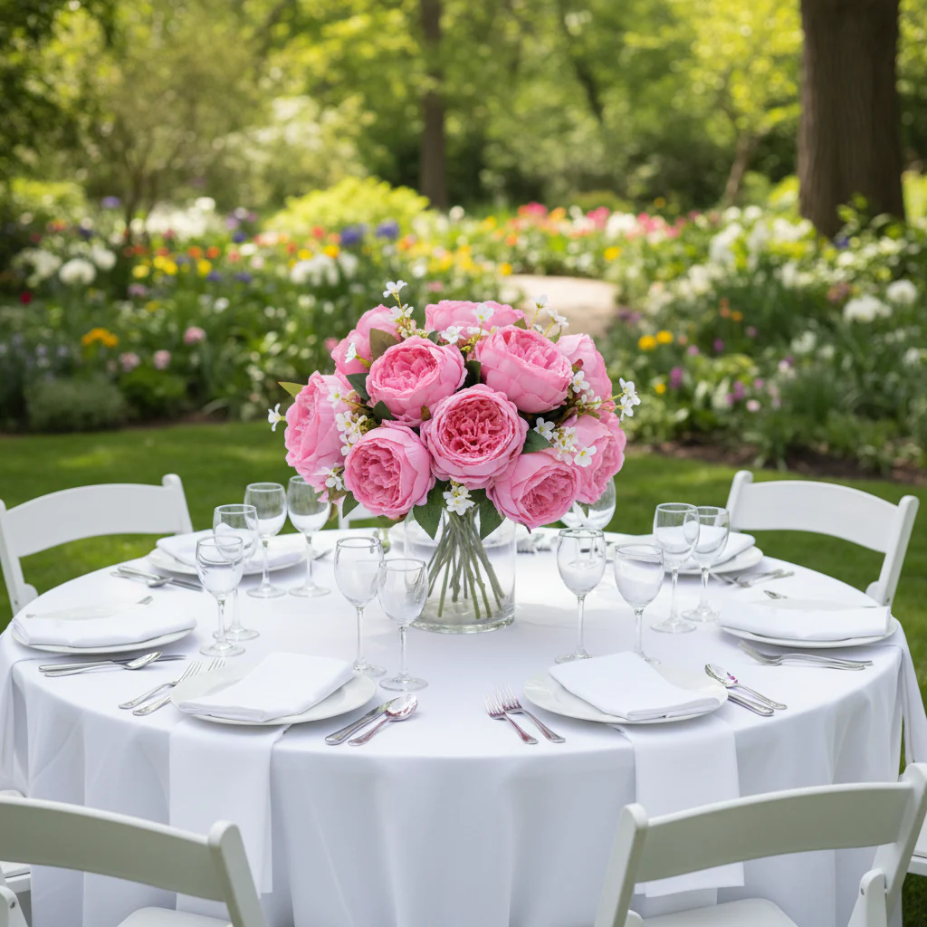 Silk Artificial Peony Flower Bush Bundle - Light Pink - Image 4