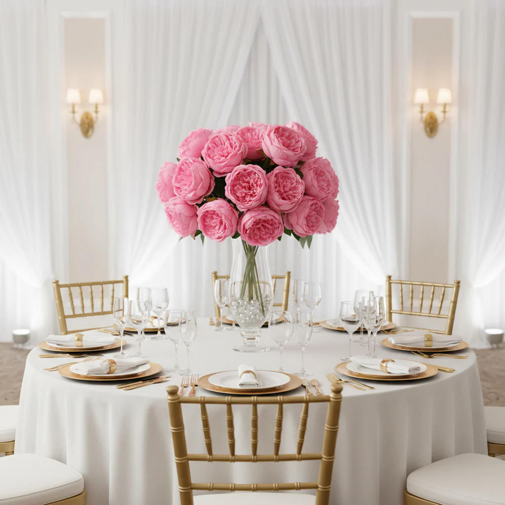 Silk Artificial Peony Flower Bush Bundle - Light Pink - Image 8