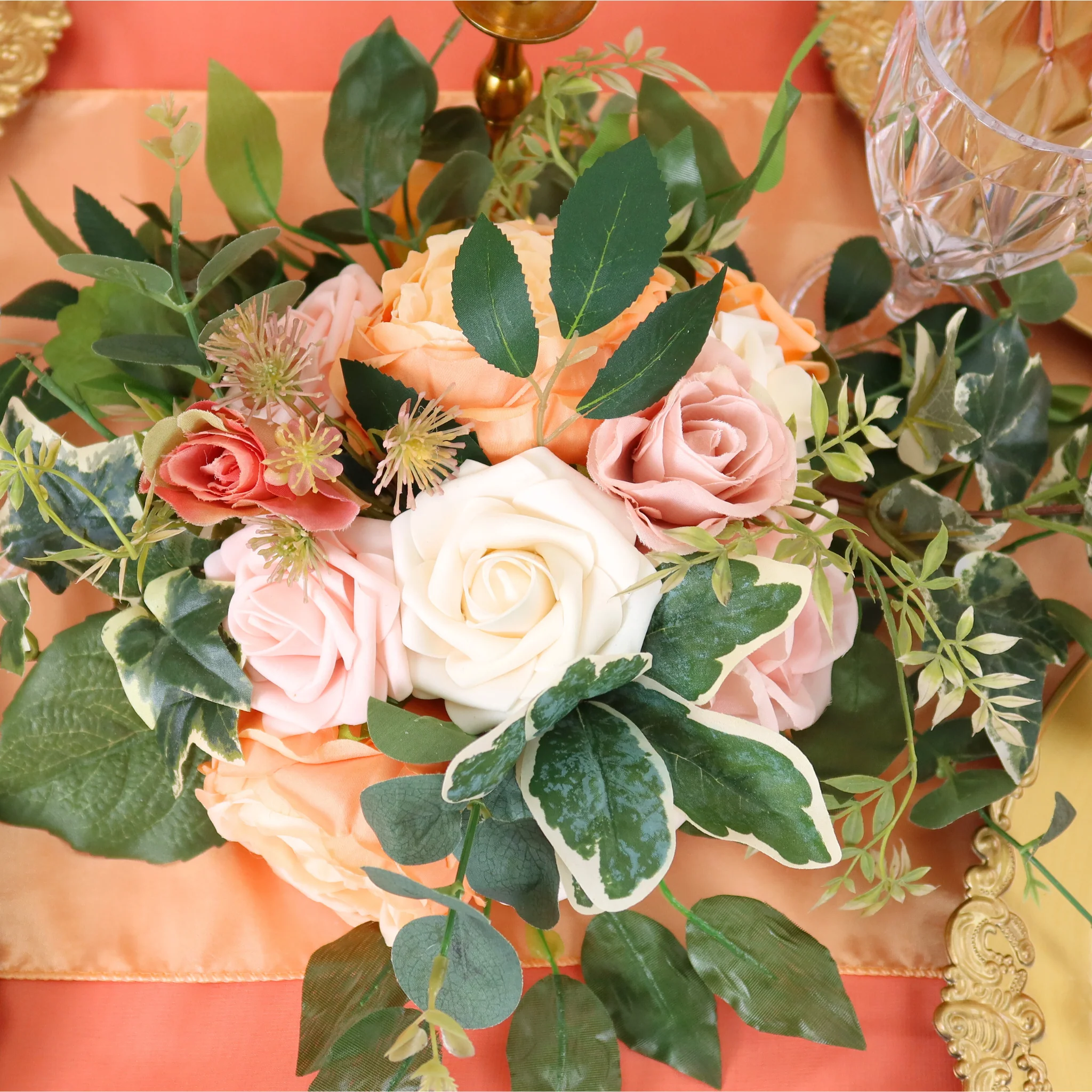 Silk Artificial Peony Flower Bush Bundle - Peach - Image 11