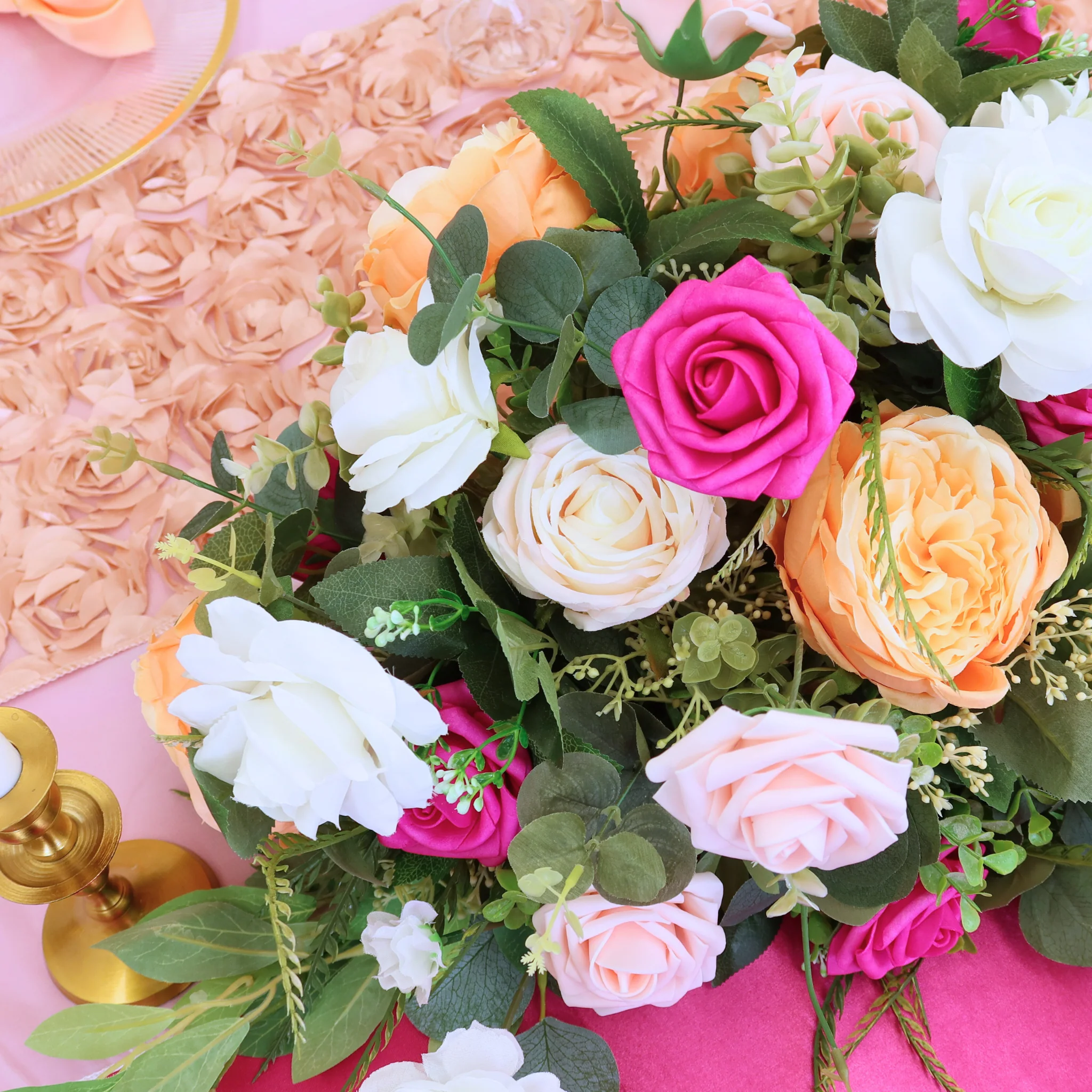 Silk Artificial Peony Flower Bush Bundle - Peach - Image 3