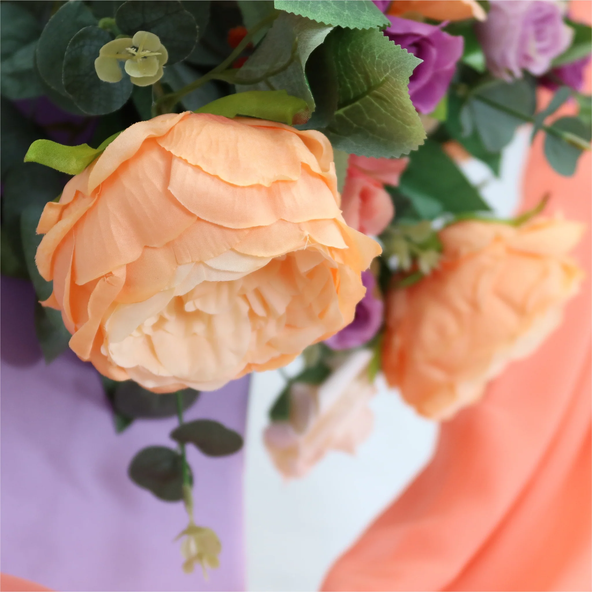 Silk Artificial Peony Flower Bush Bundle - Peach - Image 5