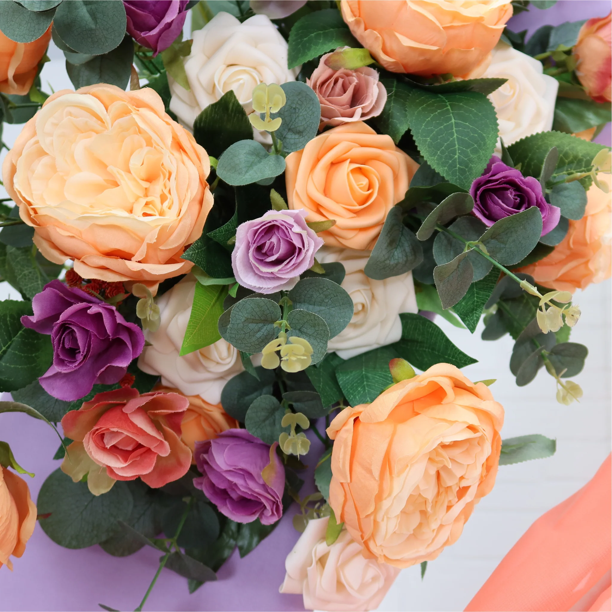 Silk Artificial Peony Flower Bush Bundle - Peach - Image 7