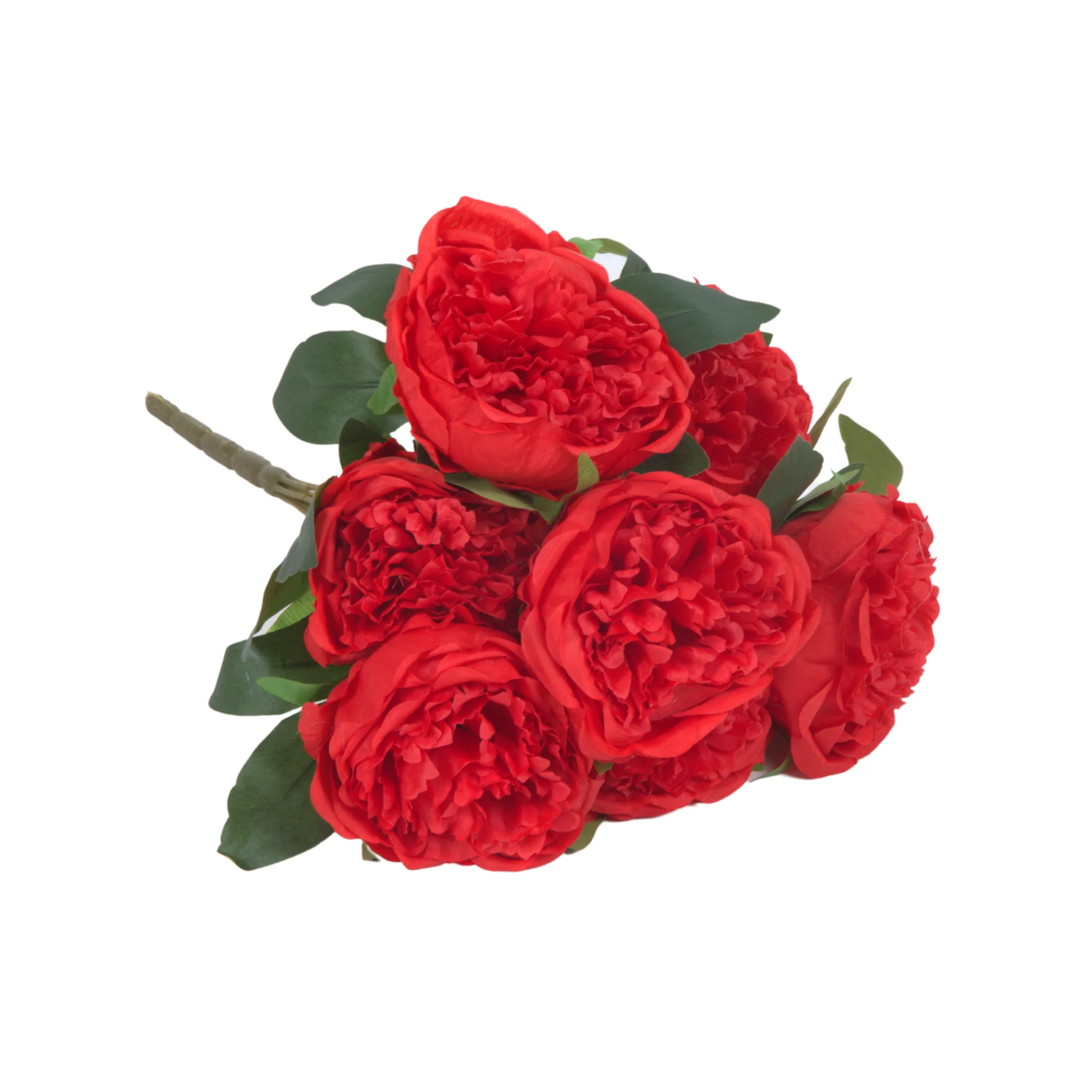 Silk Artificial Peony Flower Bush Bundle - Red - Image 3