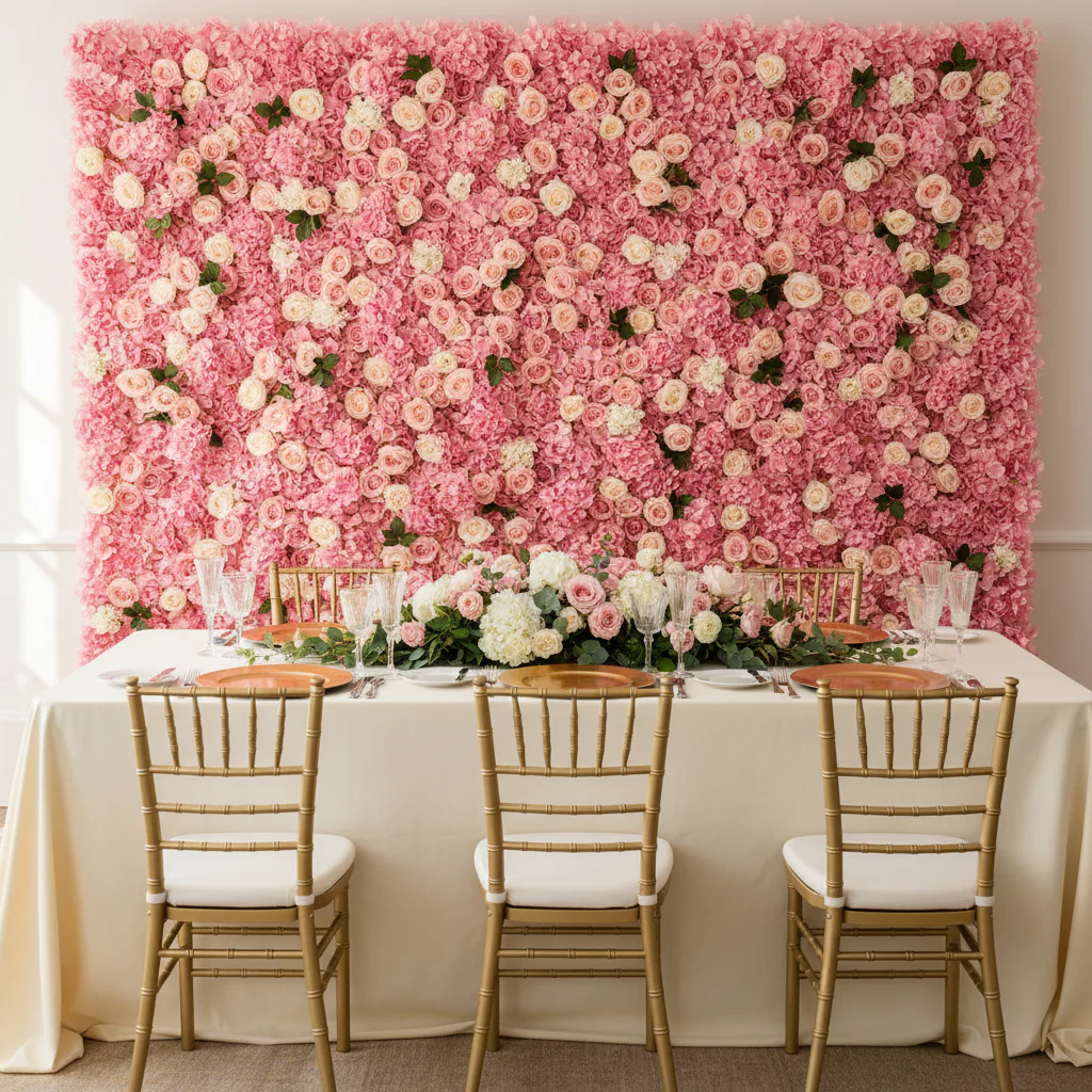 Silk Hydrangeas Flower Wall Backdrop Panel - Pink - Image 12