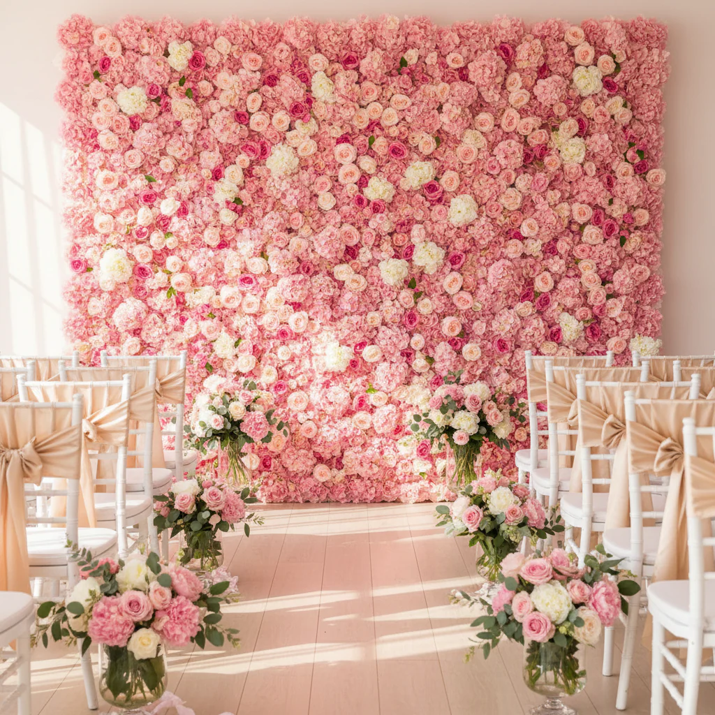 Silk Hydrangeas Flower Wall Backdrop Panel - Pink - Image 13