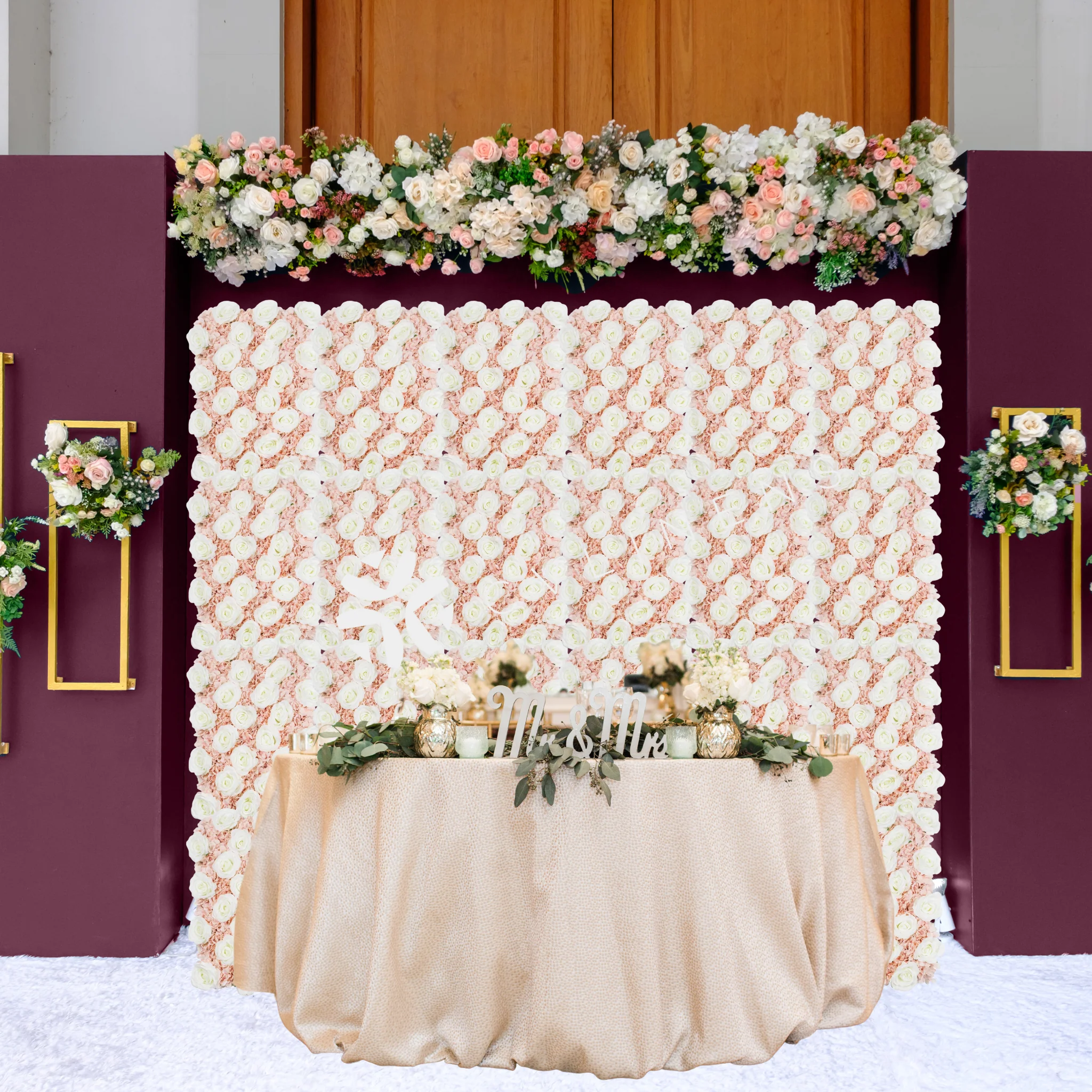 Silk Hydrangeas Flower Wall Backdrop Panel - Red - Image 4