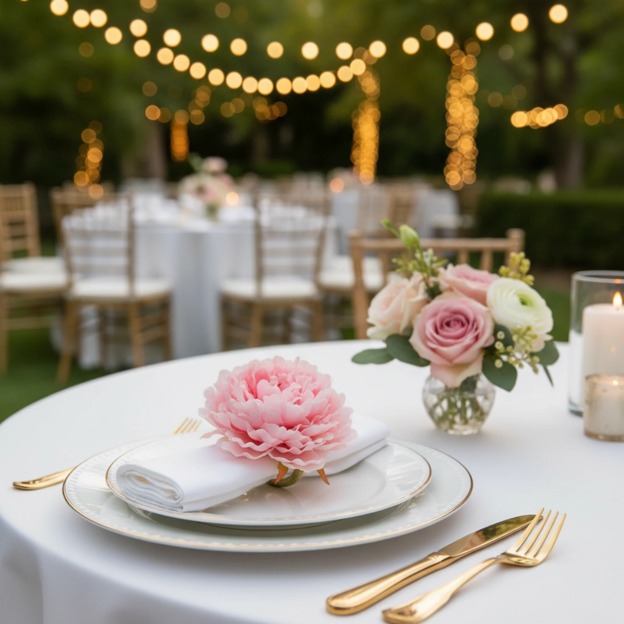 Silk Peony Flower Napkin Ring Holder (10 Count) - Pink - Image 4