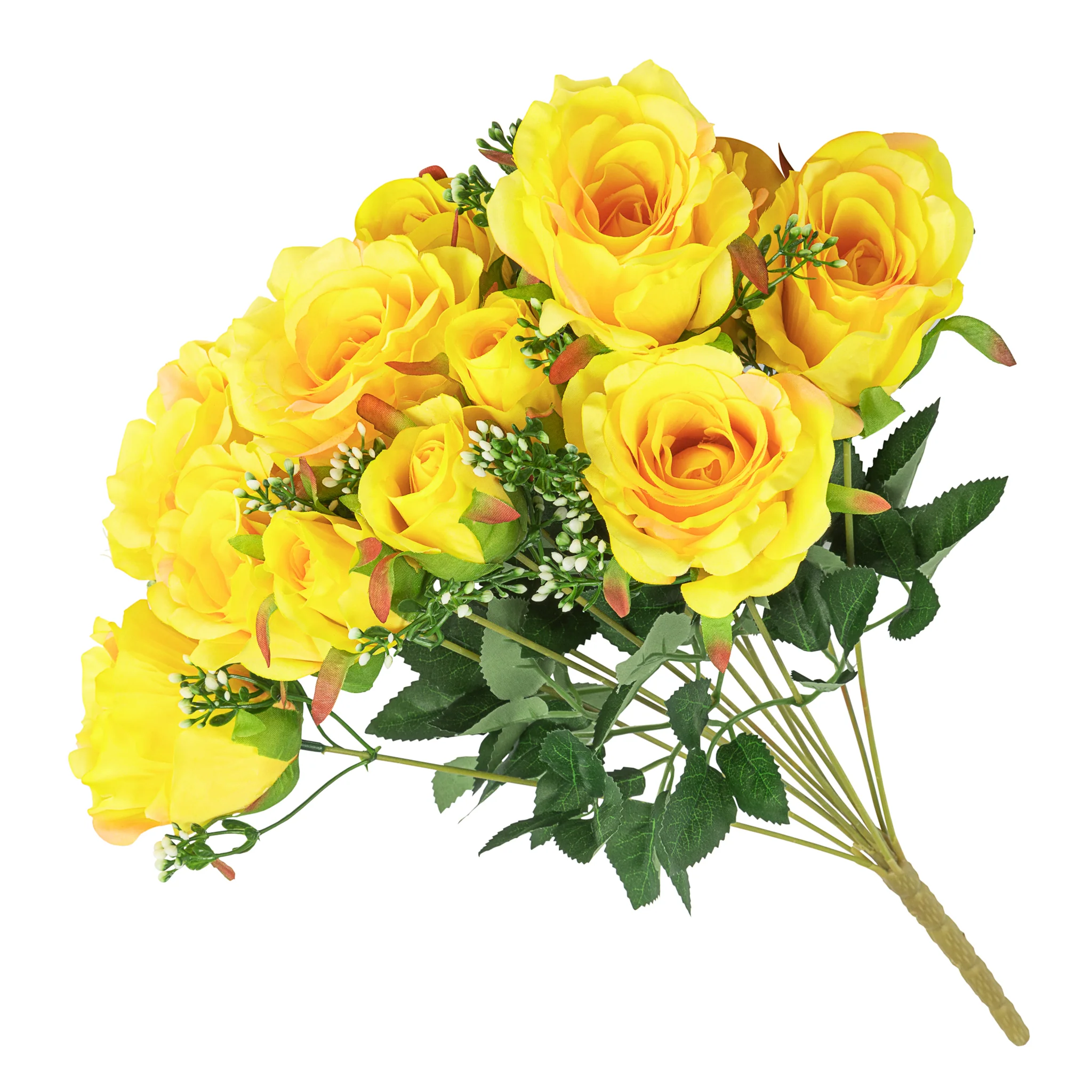 Silk Rose Bush 12 heads - Yellow