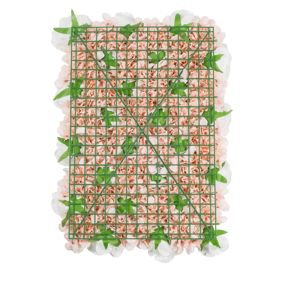 Silk Roses/Hydrangeas Flower Wall Backdrop Panel - Cream & Light Pink - Image 2