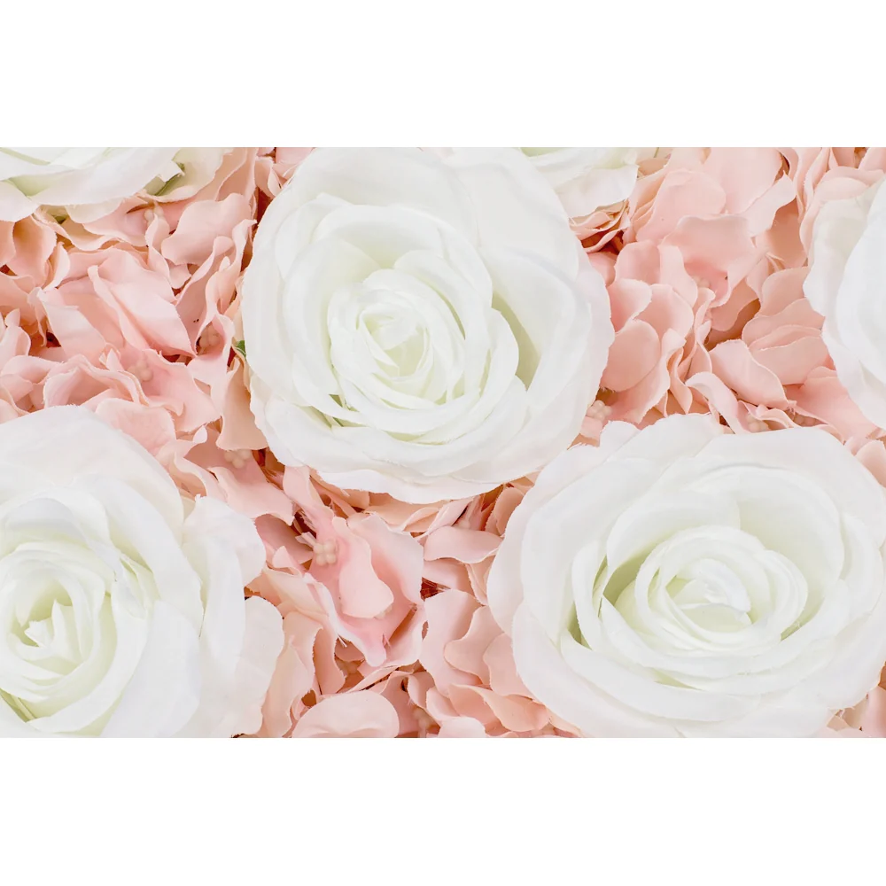 Silk Roses/Hydrangeas Flower Wall Backdrop Panel - Cream & Light Pink - Image 4