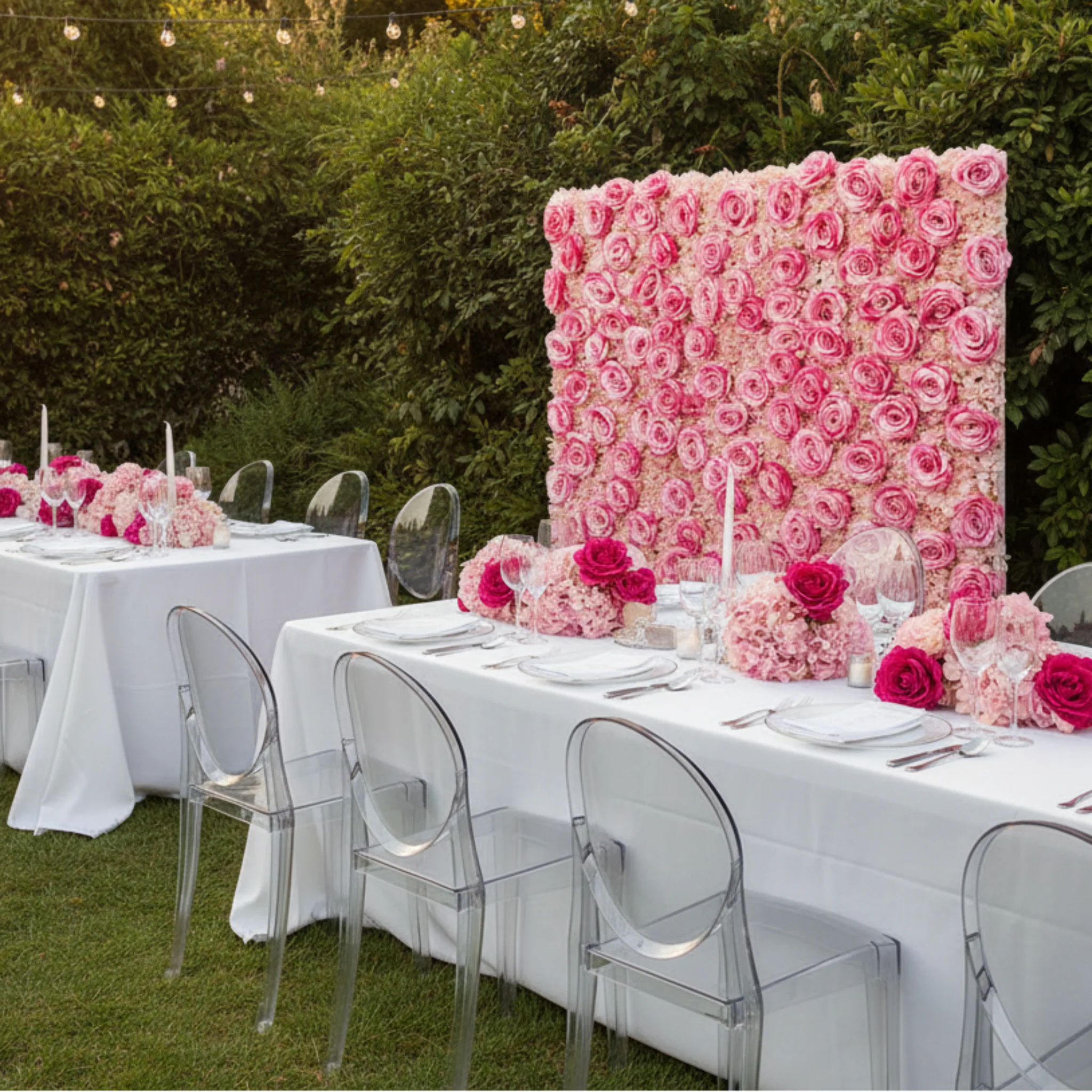 Silk Roses/Hydrangeas Flower Wall Backdrop Panel - Fuchsia & Light Pink - Image 3