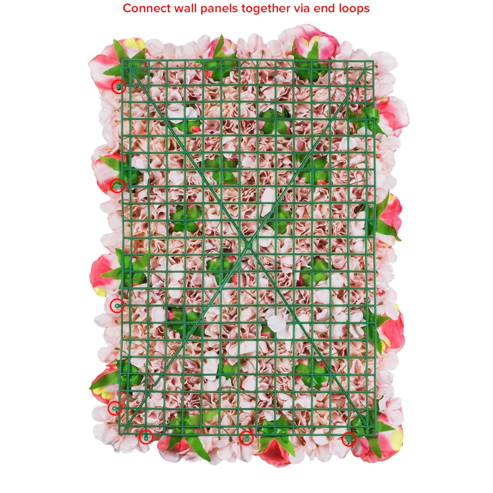 Silk Roses/Hydrangeas Flower Wall Backdrop Panel - Fuchsia & Light Pink - Image 5