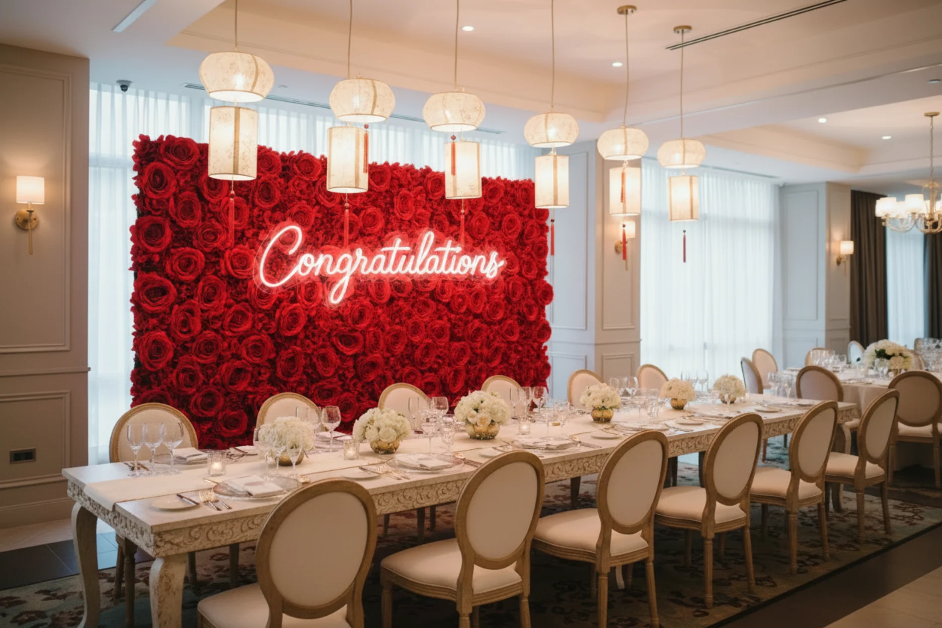 Silk Roses/Hydrangeas Flower Wall Backdrop Panel - Red - Image 11